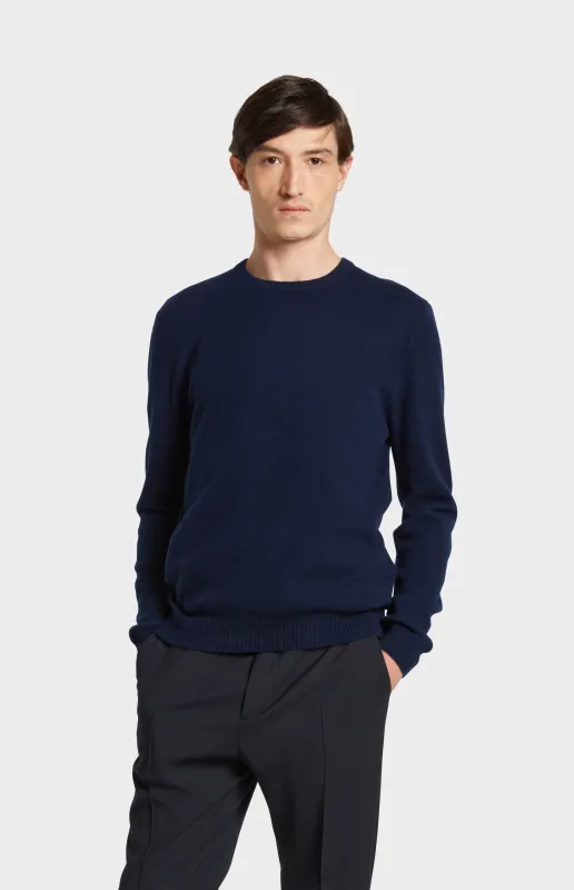 Men's Classic Round Neck Cashmere Jumper In Navy Melange sold by Pringle of Scotland