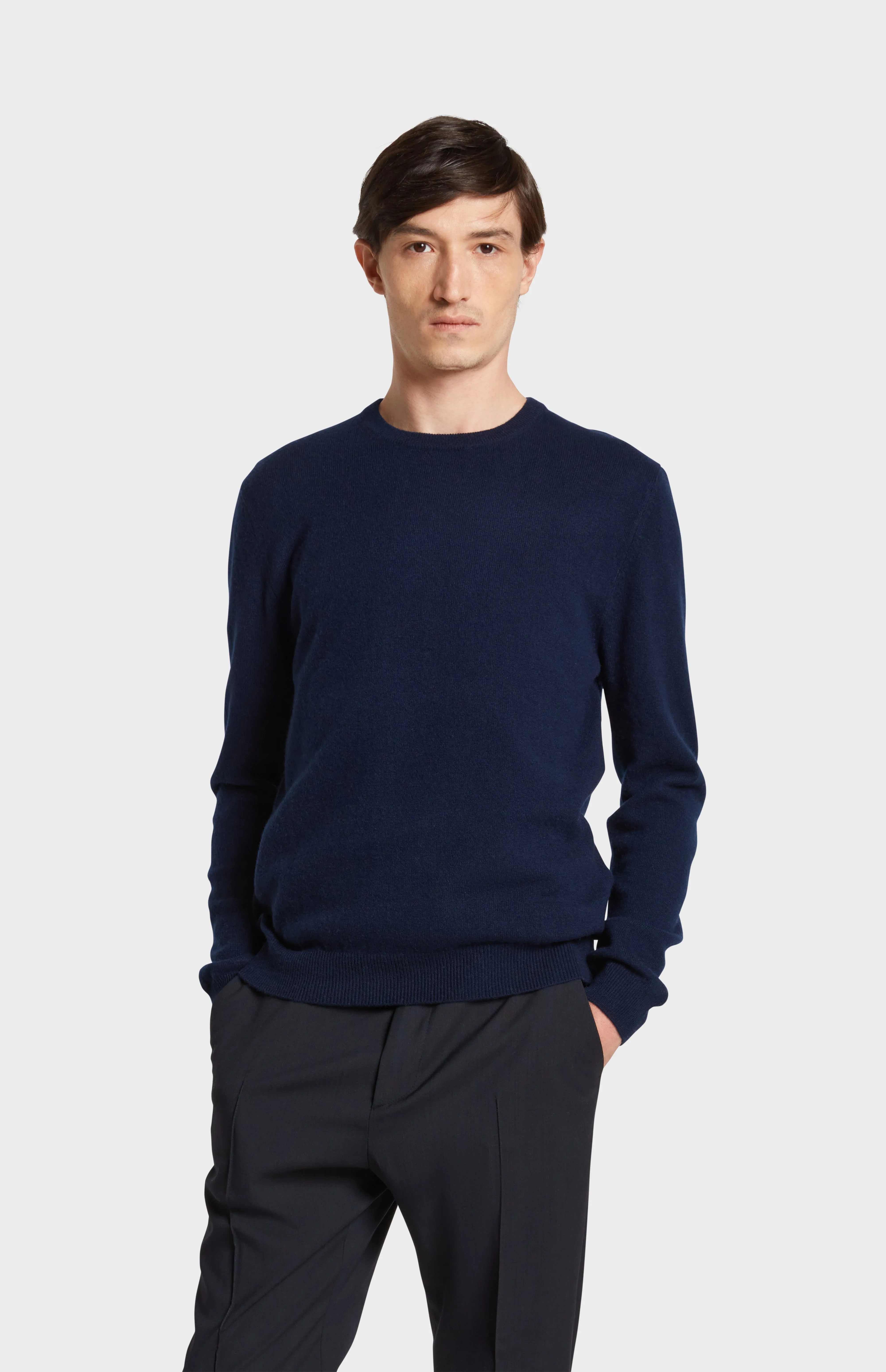Men's Classic Round Neck Cashmere Jumper In Navy Melange sold by Pringle of Scotland