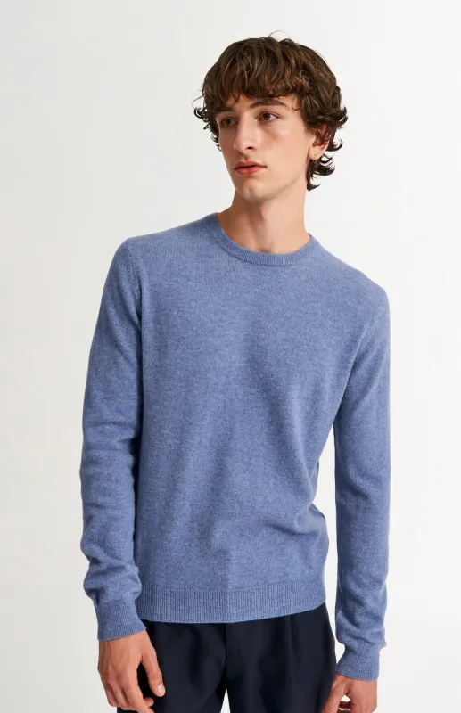 Men's Classic Round Neck Cashmere Jumper In Bue Melange sold by Pringle of Scotland