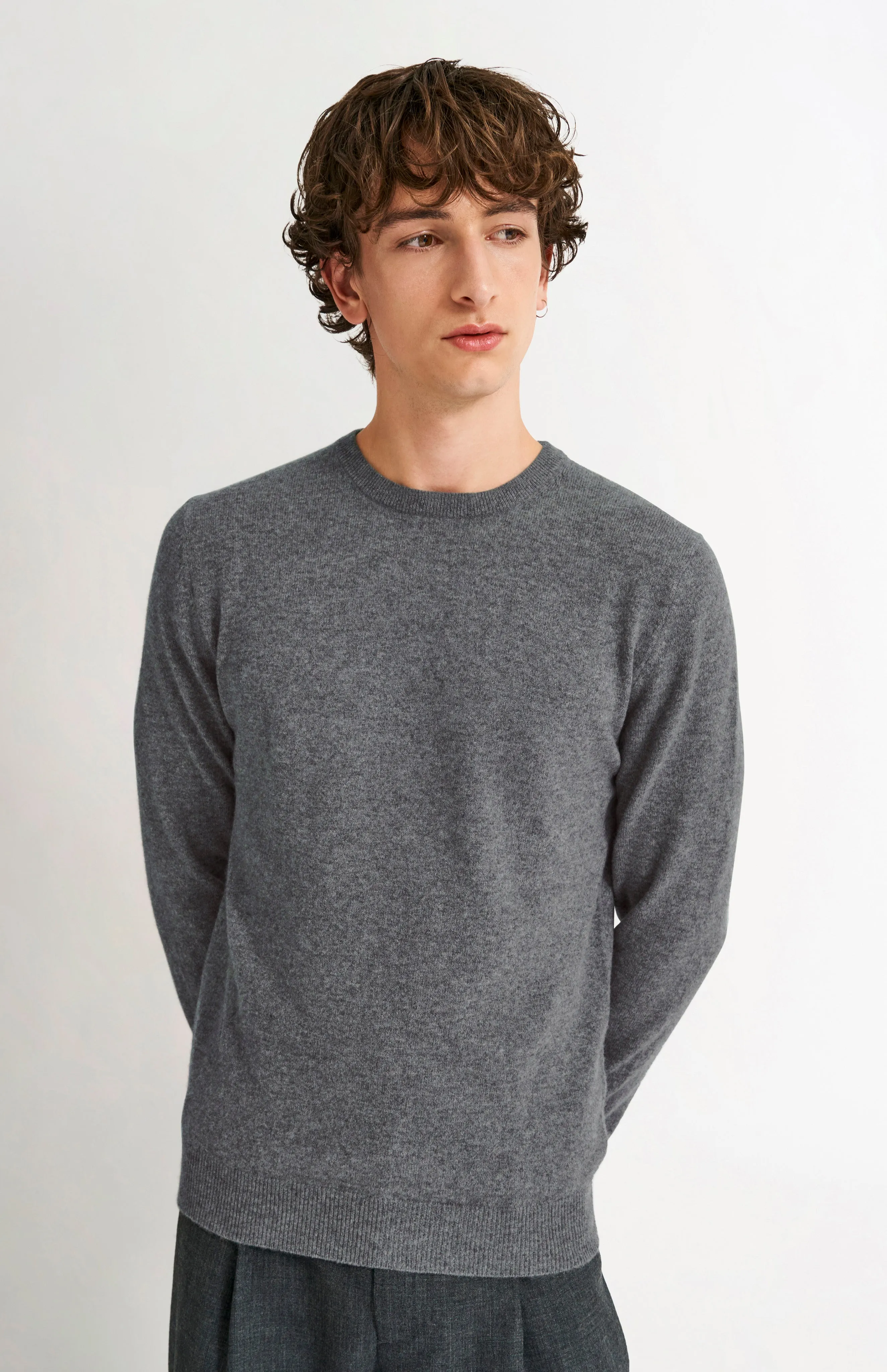 Men's Classic Round Neck Cashmere Jumper In Grey Melange sold by Pringle of Scotland product image thumbnail 3
