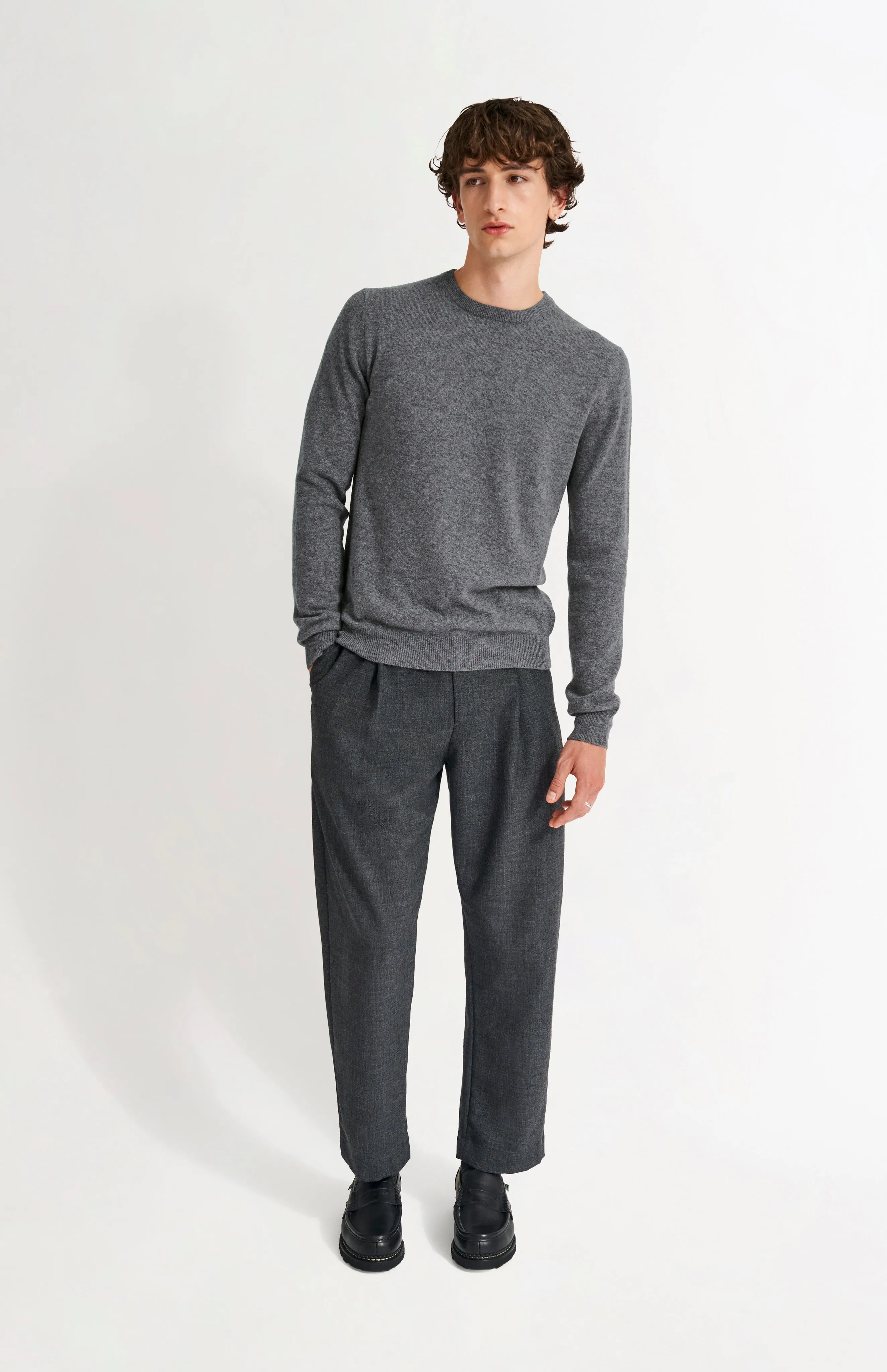 Men's Classic Round Neck Cashmere Jumper In Grey Melange sold by Pringle of Scotland