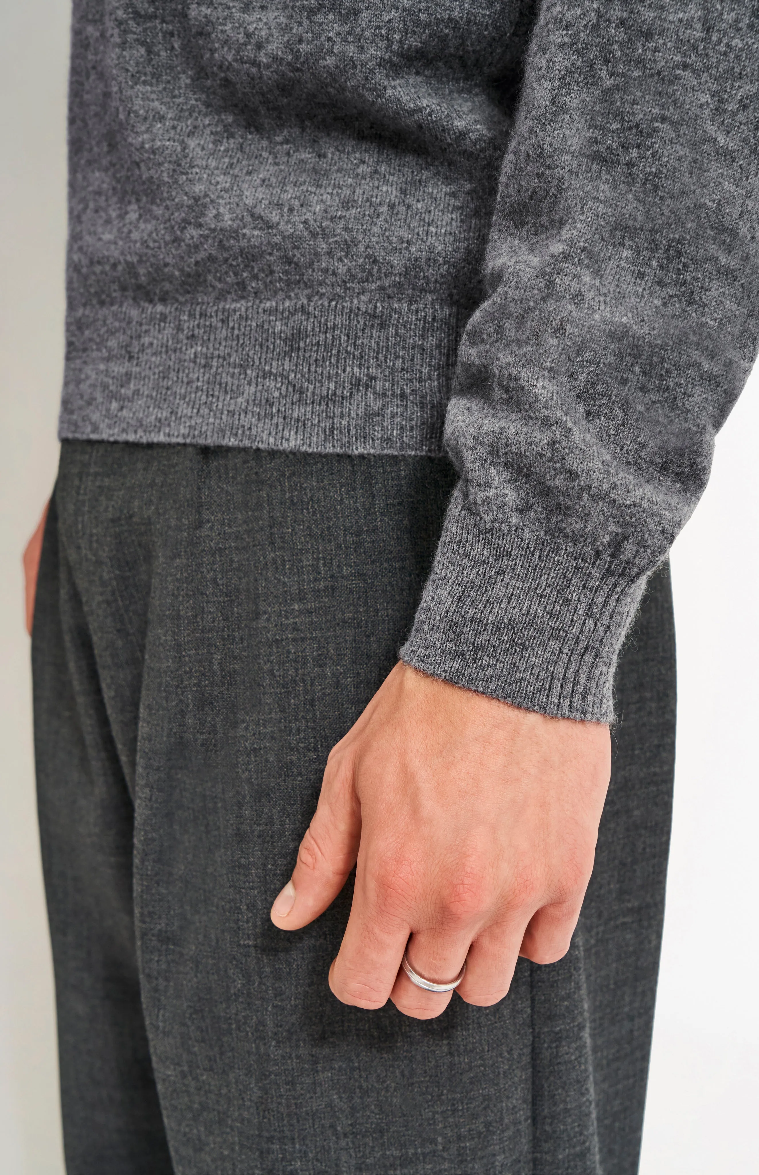 Men's Classic Round Neck Cashmere Jumper In Grey Melange sold by Pringle of Scotland product image thumbnail 4