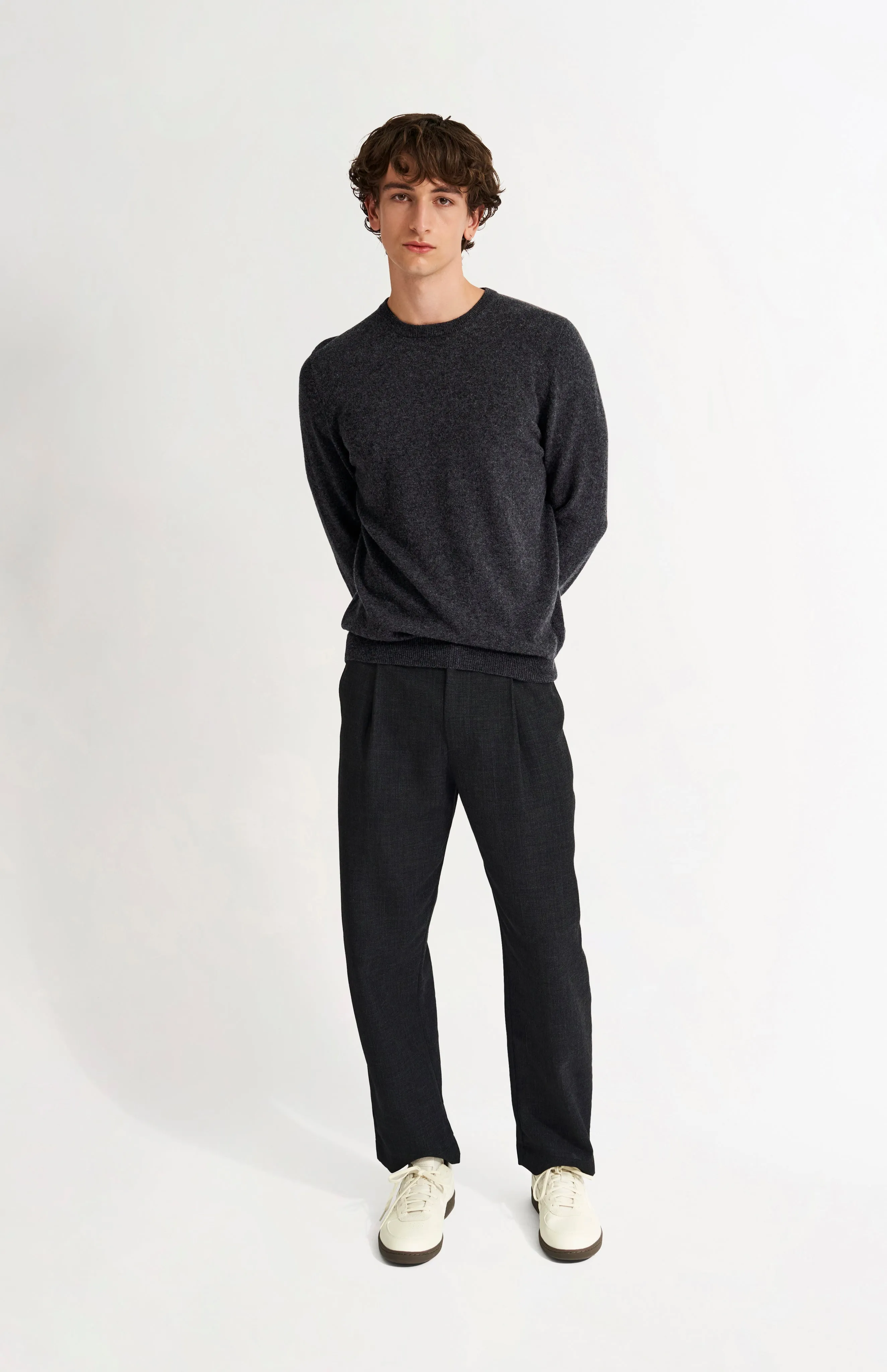 Men's Classic Round Neck Cashmere Jumper In Charcoal sold by Pringle of Scotland product image thumbnail 3