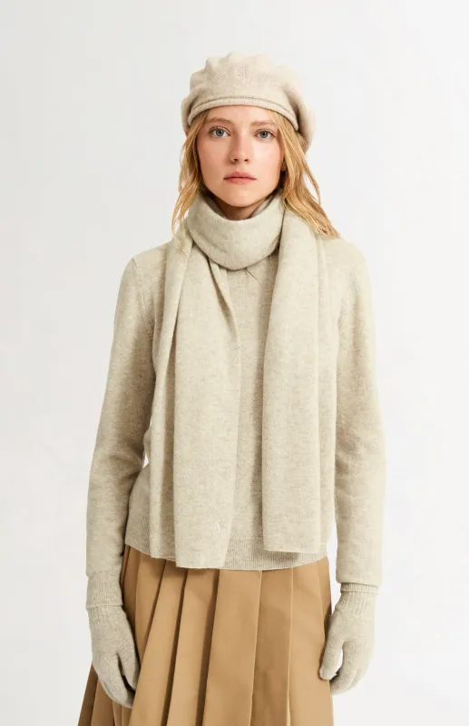 Cashmere Beret In Oatmeal With Lion Embroidery sold by Pringle of Scotland