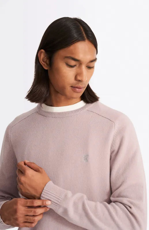 Round Neck Lambswool Contrast Jumper In Dusty Pink sold by Pringle of Scotland