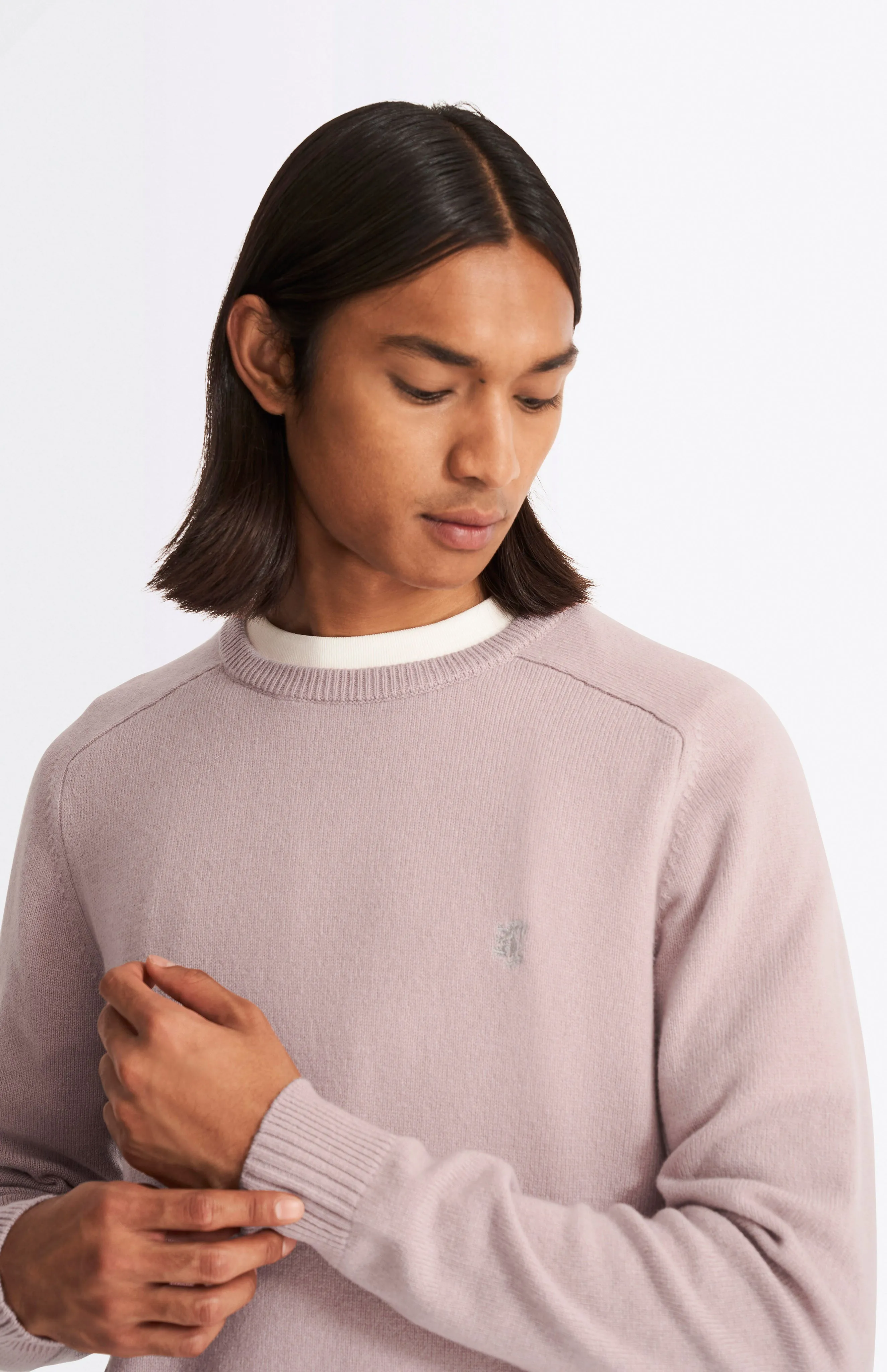 Round Neck Lambswool Contrast Jumper In Dusty Pink sold by Pringle of Scotland