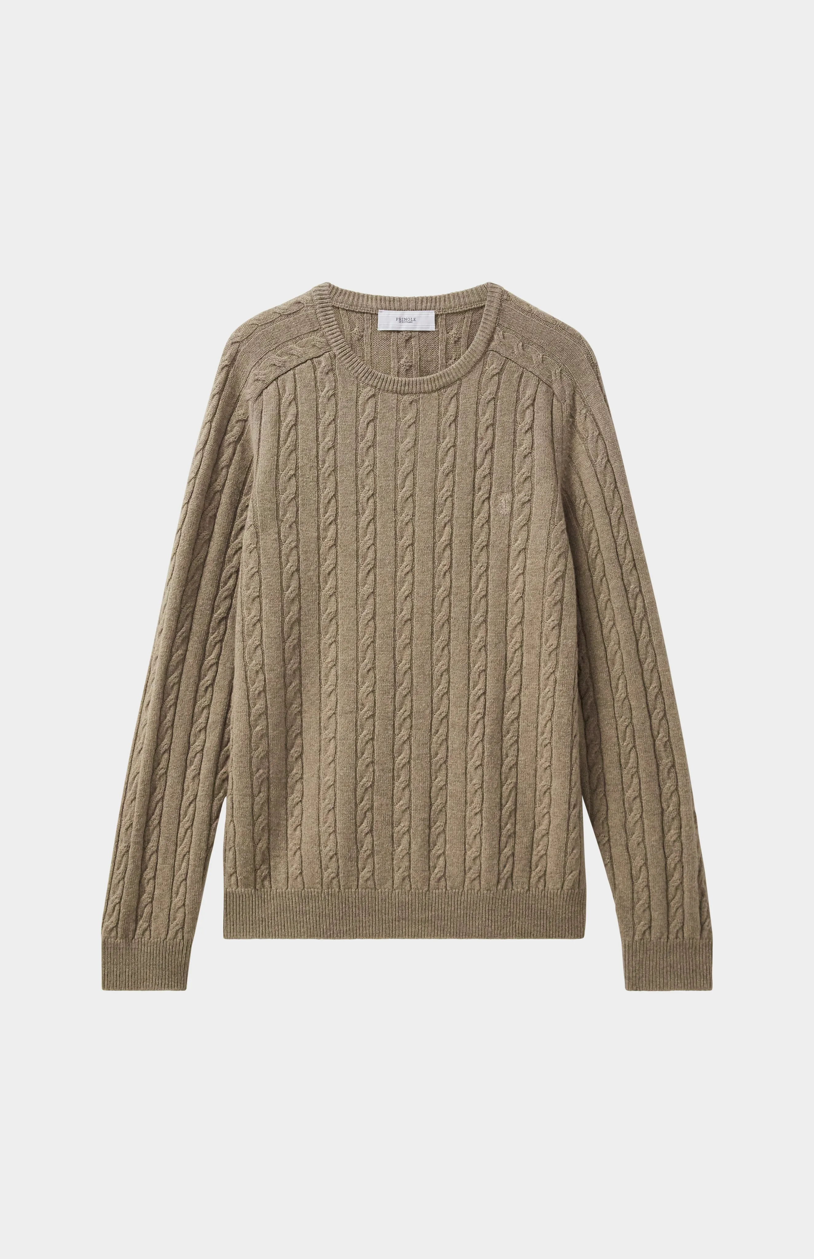 Round Neck Cable Knit Lambswool Jumper In Dark Natural sold by Pringle of Scotland product image thumbnail 4
