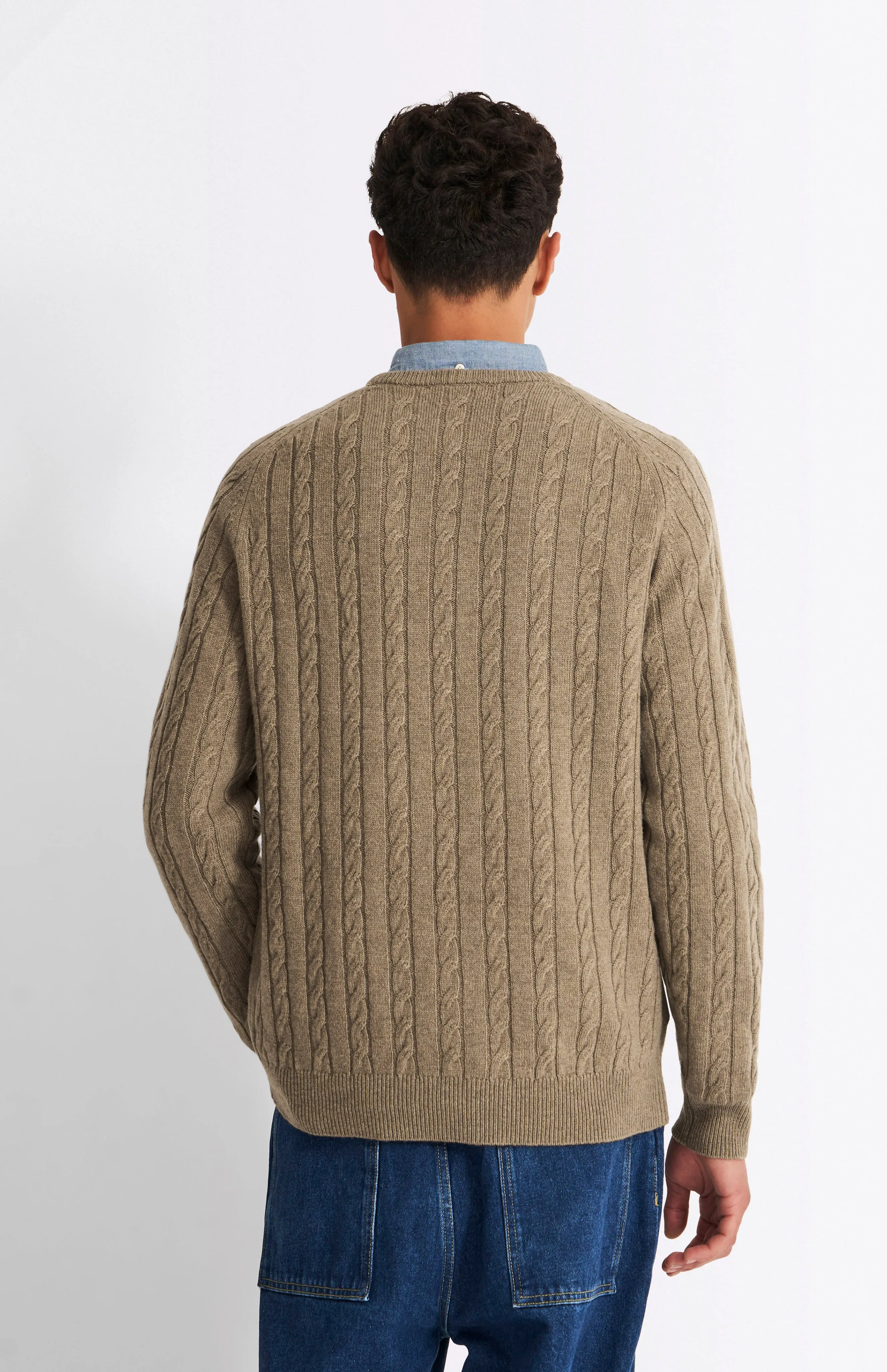 Round Neck Cable Knit Lambswool Jumper In Dark Natural sold by Pringle of Scotland product image thumbnail 5