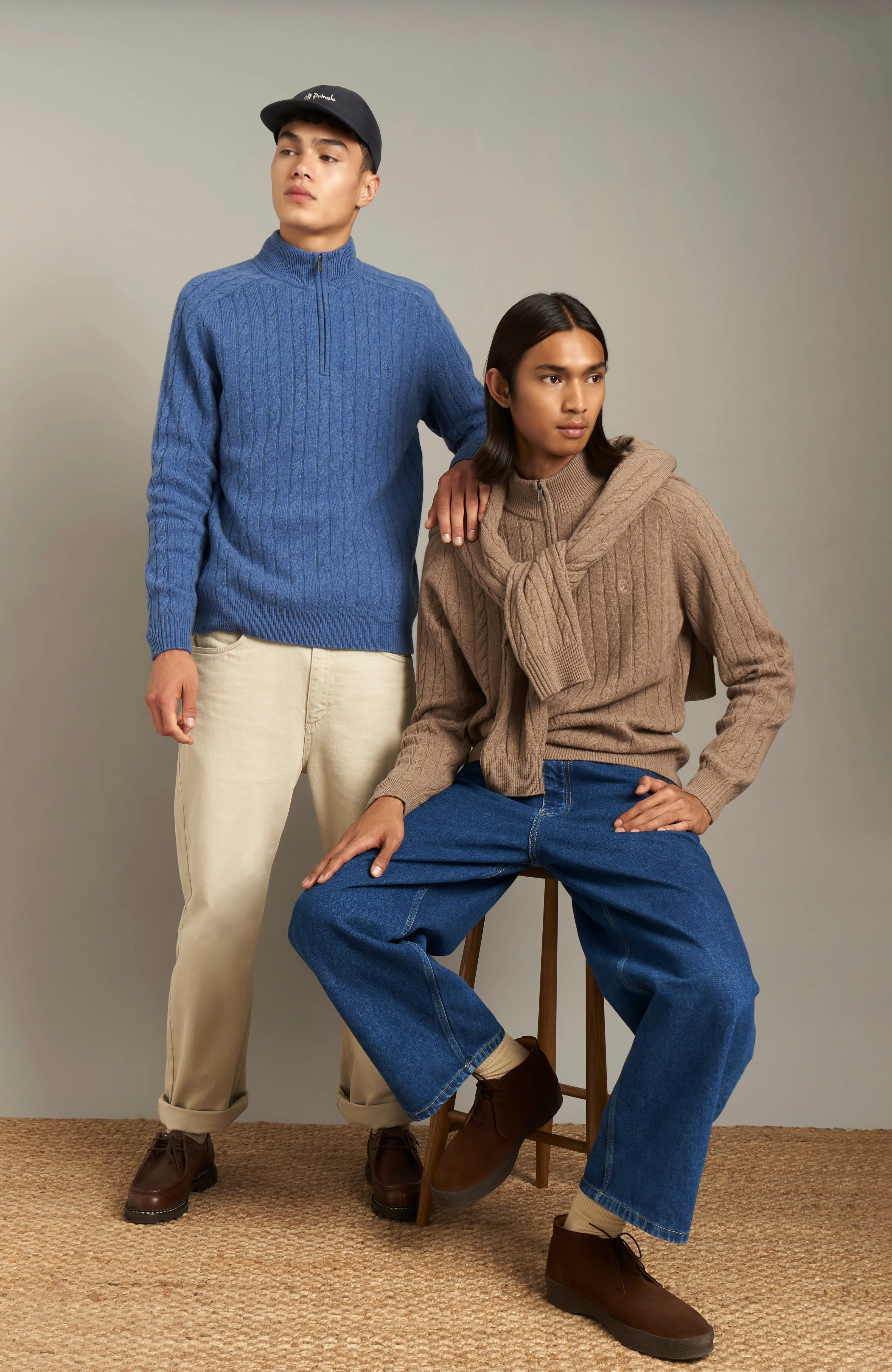 Quarter Zip Lambswool Cable Knit Jumper In Dark Natural sold by Pringle of Scotland product image thumbnail 5