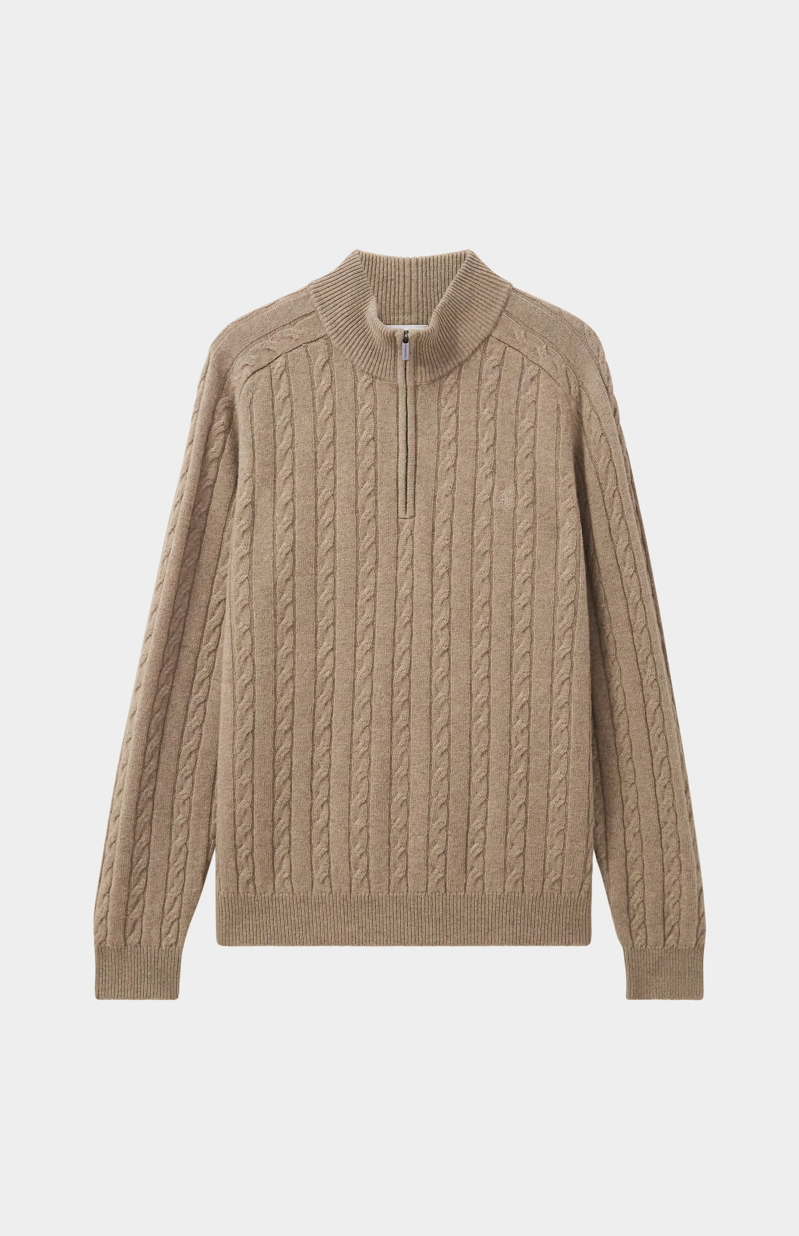 Quarter Zip Lambswool Cable Knit Jumper In Dark Natural sold by Pringle of Scotland product image thumbnail 4