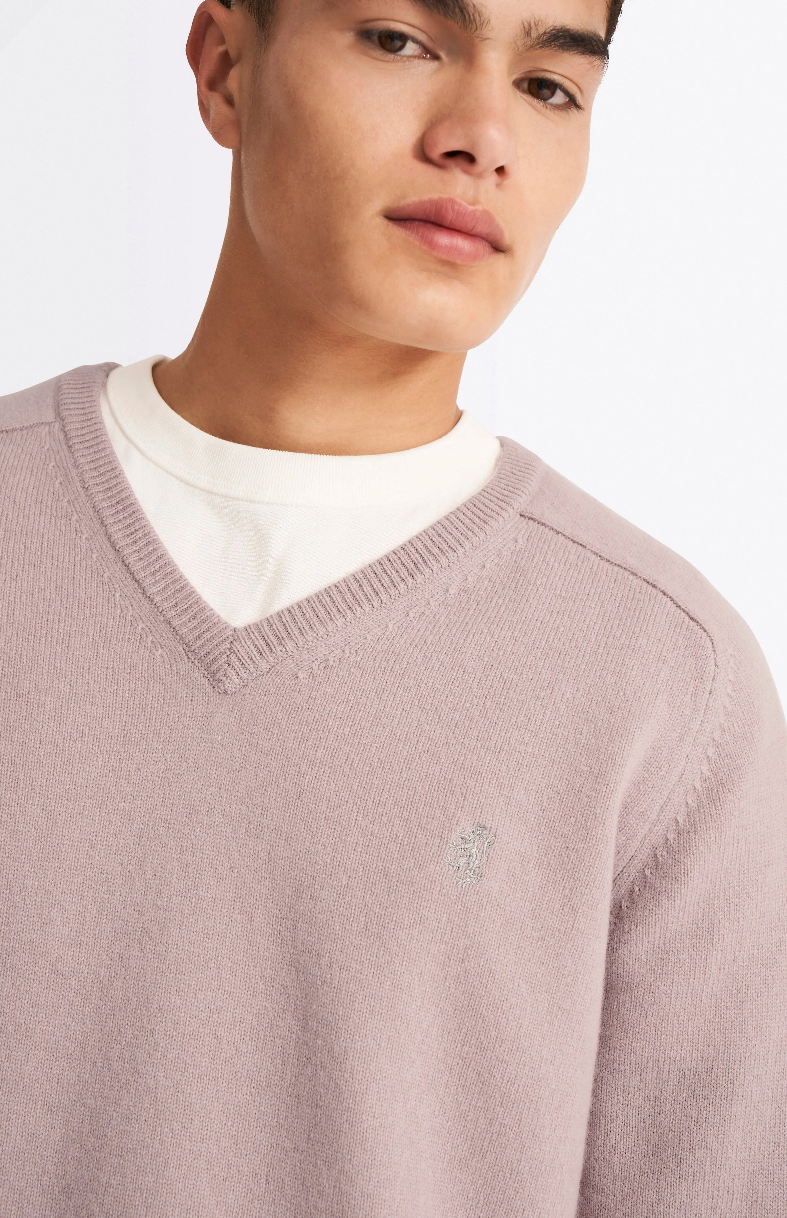 V Neck Lambswool Jumper In Dusty Pink With Contrast Tipping sold by Pringle of Scotland product image thumbnail 3
