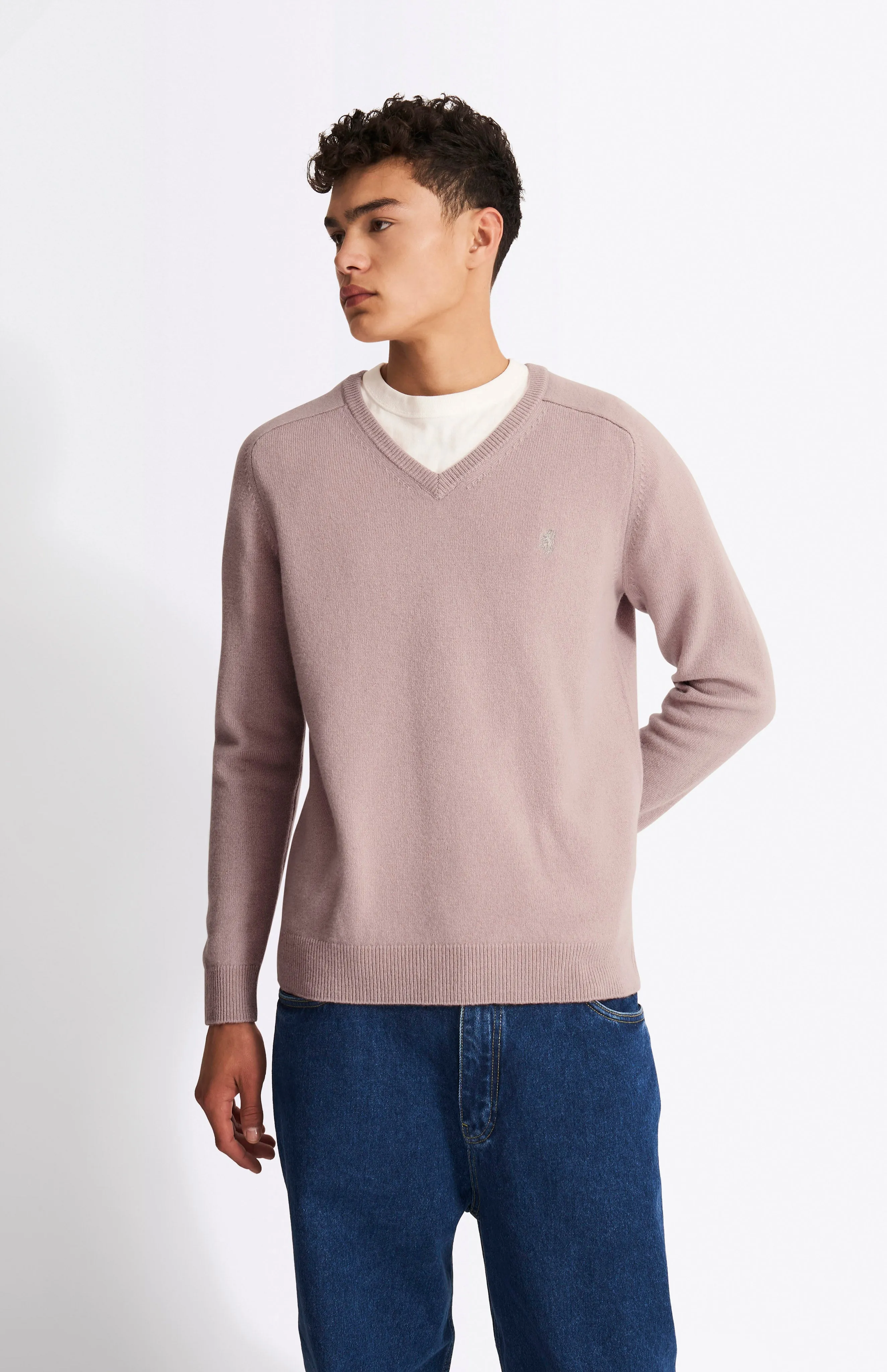V Neck Lambswool Jumper In Dusty Pink With Contrast Tipping sold by Pringle of Scotland product image thumbnail 2