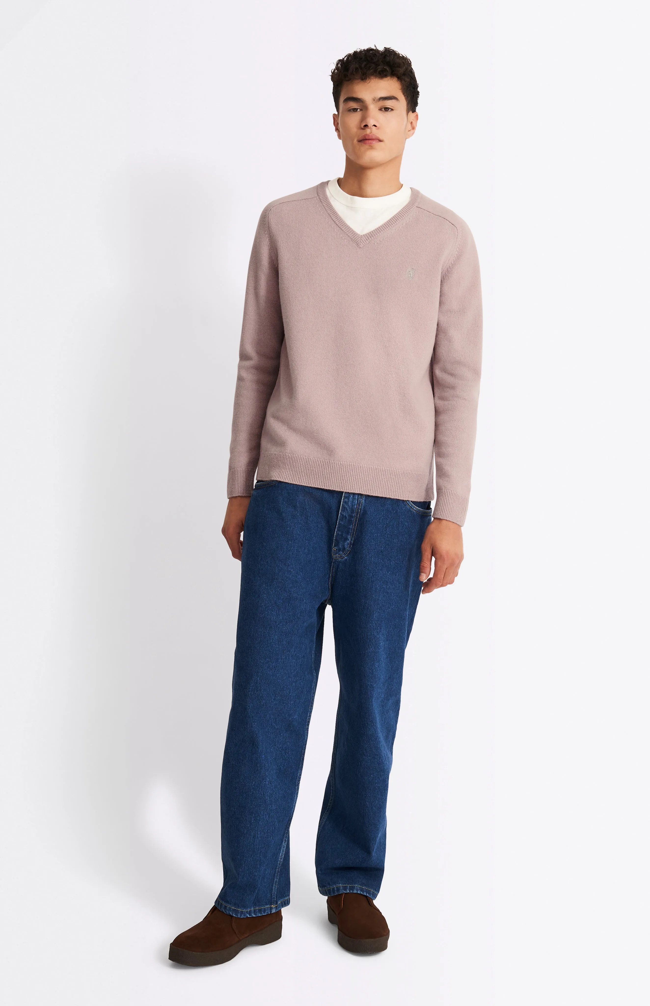 V Neck Lambswool Jumper In Dusty Pink With Contrast Tipping sold by Pringle of Scotland