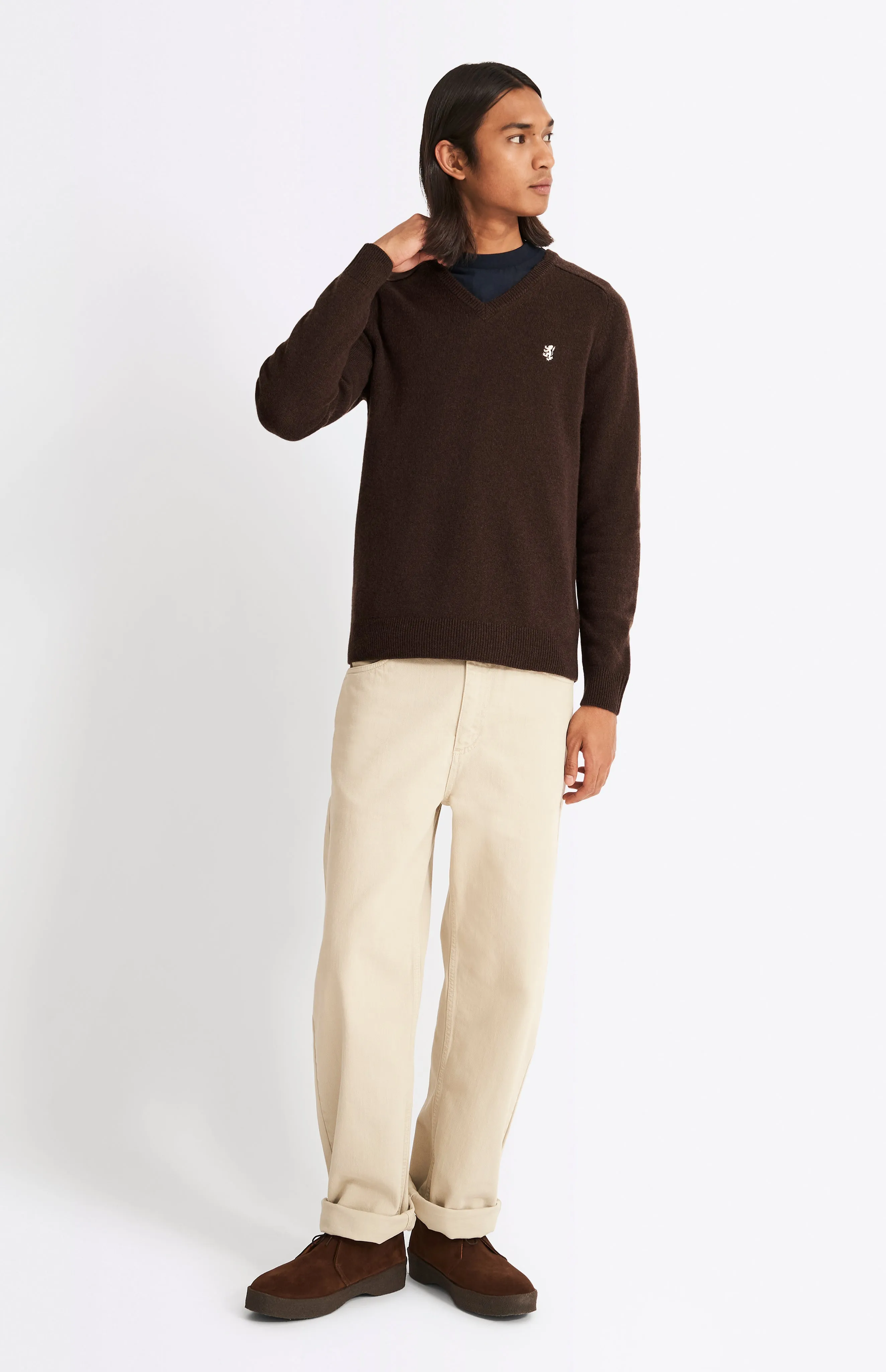 V Neck Lambswool Jumper In Dark Umber With Contrast Tipping sold by Pringle of Scotland product image thumbnail 2
