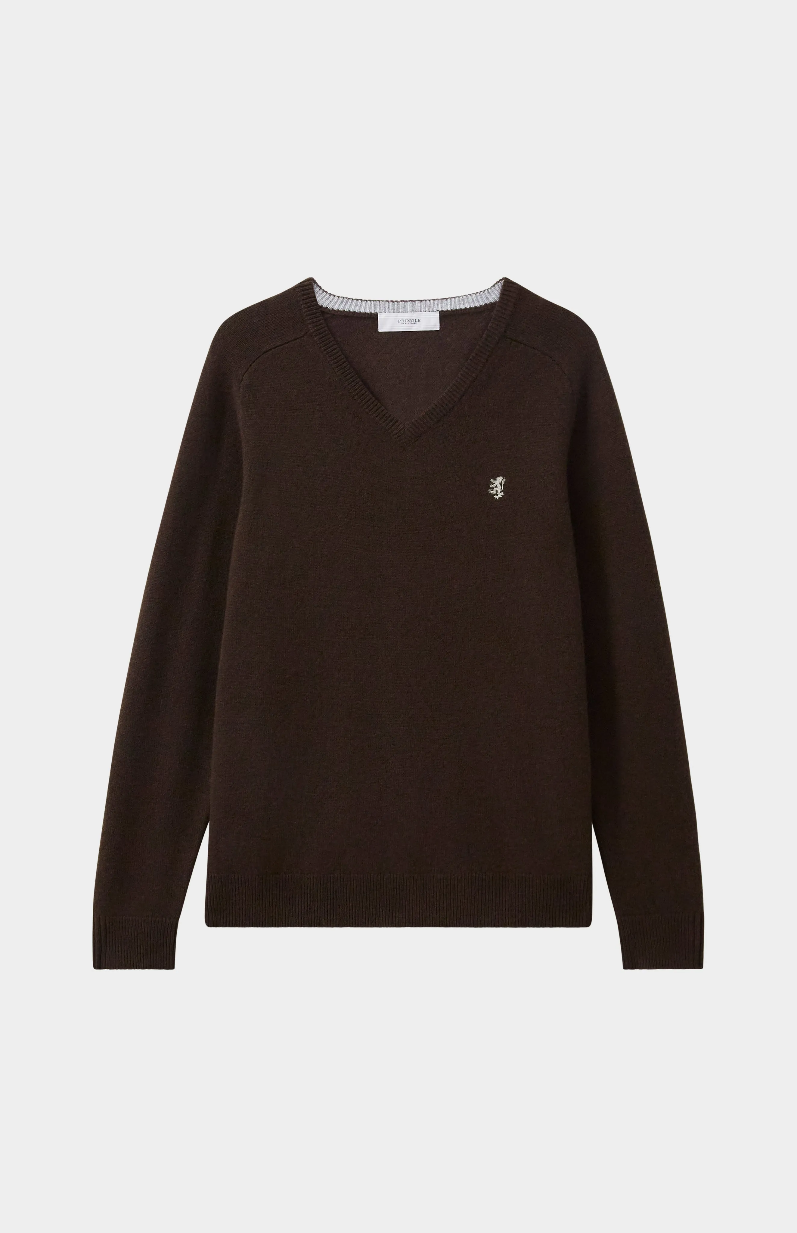 V Neck Lambswool Jumper In Dark Umber With Contrast Tipping sold by Pringle of Scotland product image thumbnail 4
