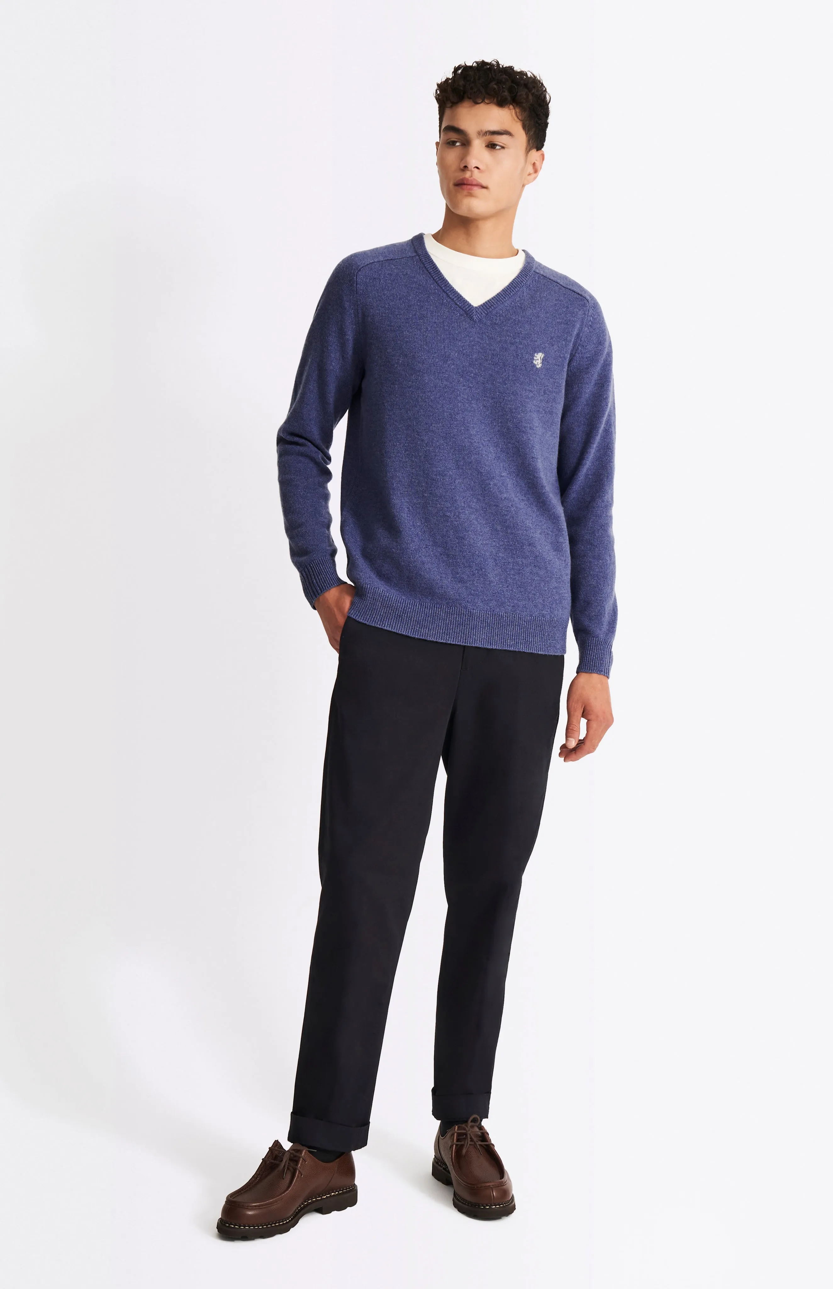 V Neck Lambswool Jumper In Dark Indigo With Contrast Tipping sold by Pringle of Scotland product image thumbnail 3