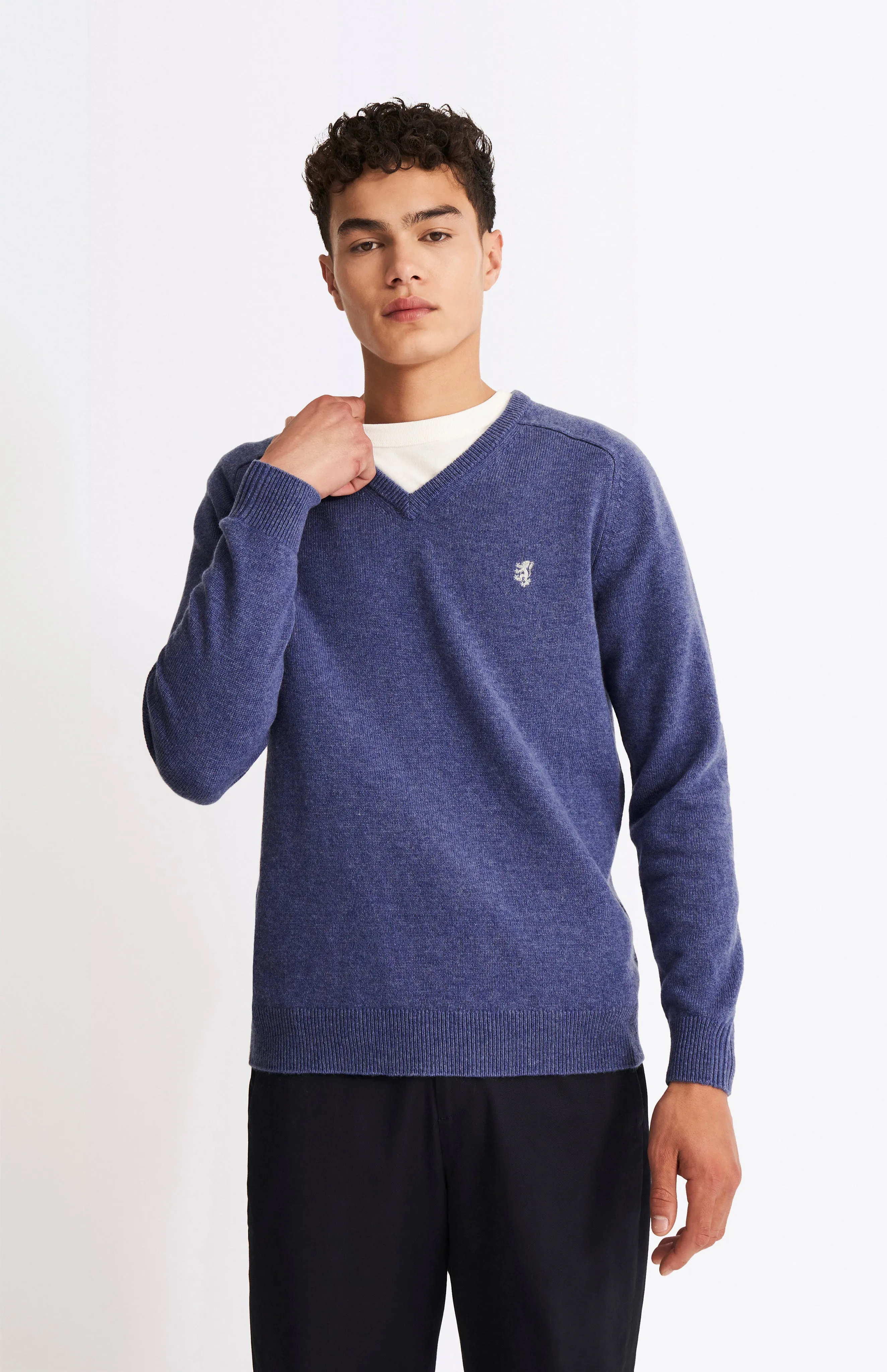 V Neck Lambswool Jumper In Dark Indigo With Contrast Tipping sold by Pringle of Scotland product image thumbnail 2