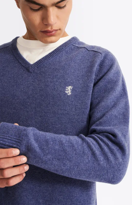 V Neck Lambswool Jumper In Dark Indigo With Contrast Tipping sold by Pringle of Scotland