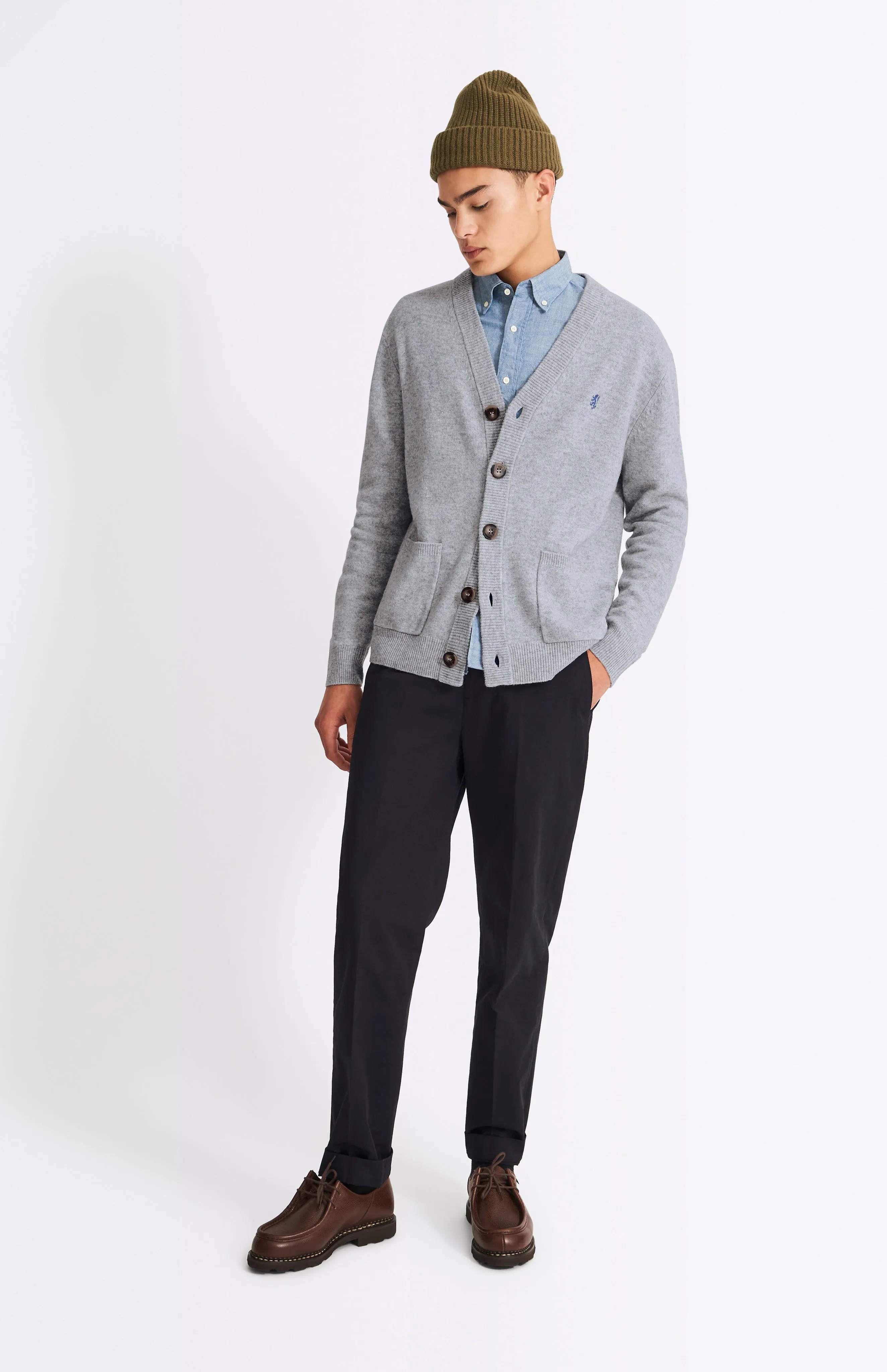 V Neck Lambswool Cardigan In Light Grey sold by Pringle of Scotland