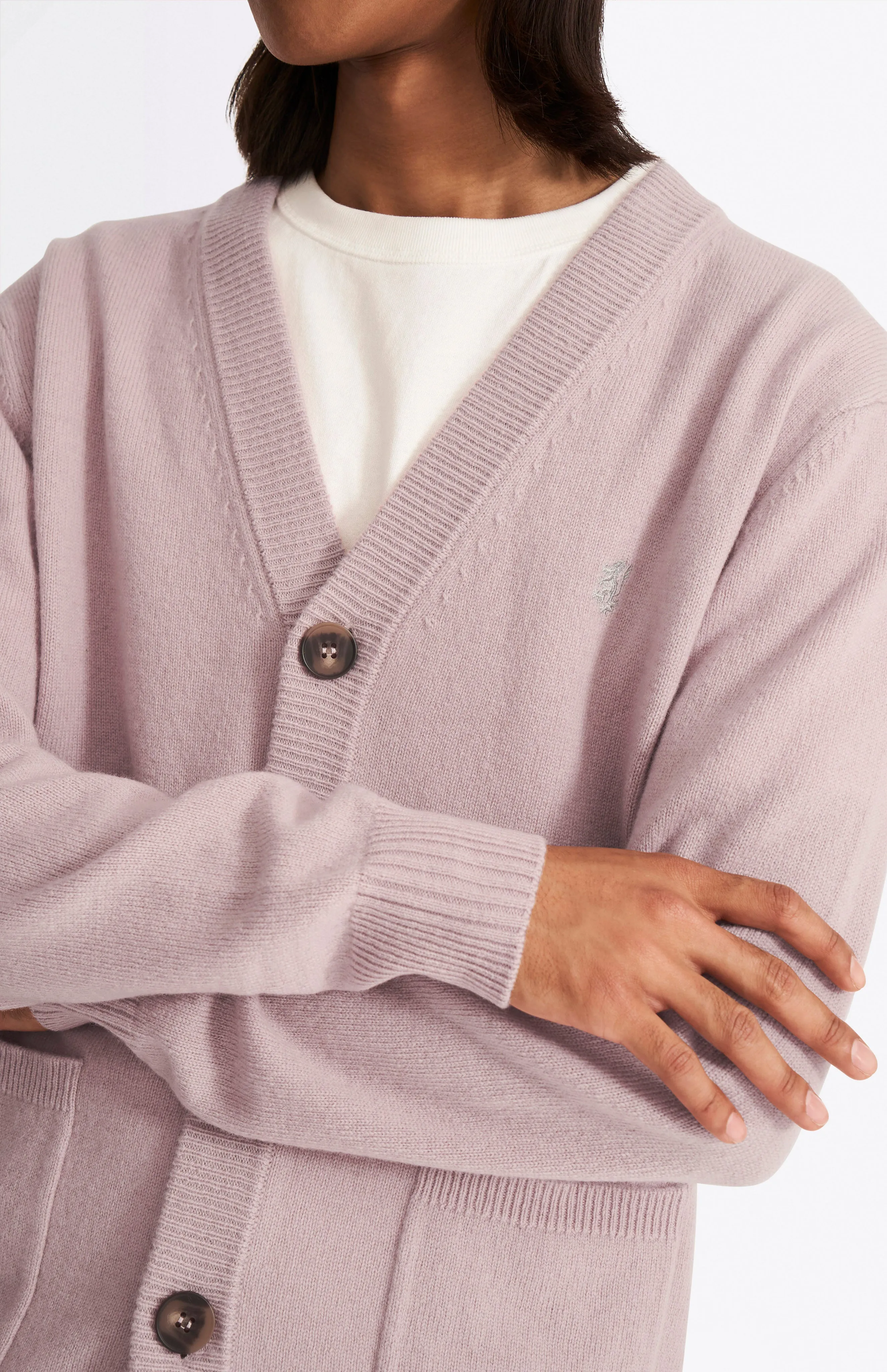 V Neck Lambswool Cardigan In Dusty Pink sold by Pringle of Scotland product image thumbnail 3