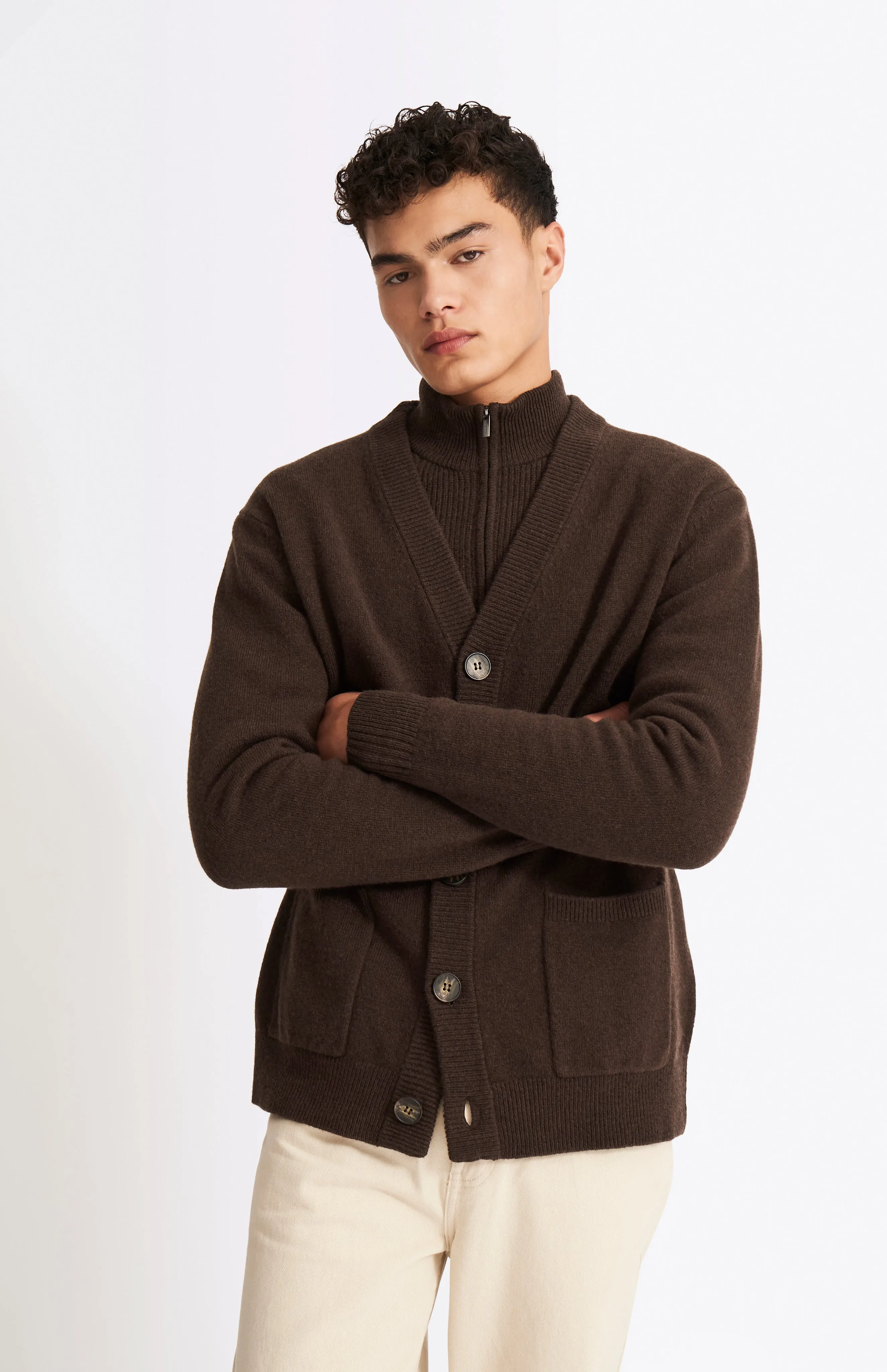 V Neck Lambswool Cardigan In Dark Umber sold by Pringle of Scotland product image thumbnail 2