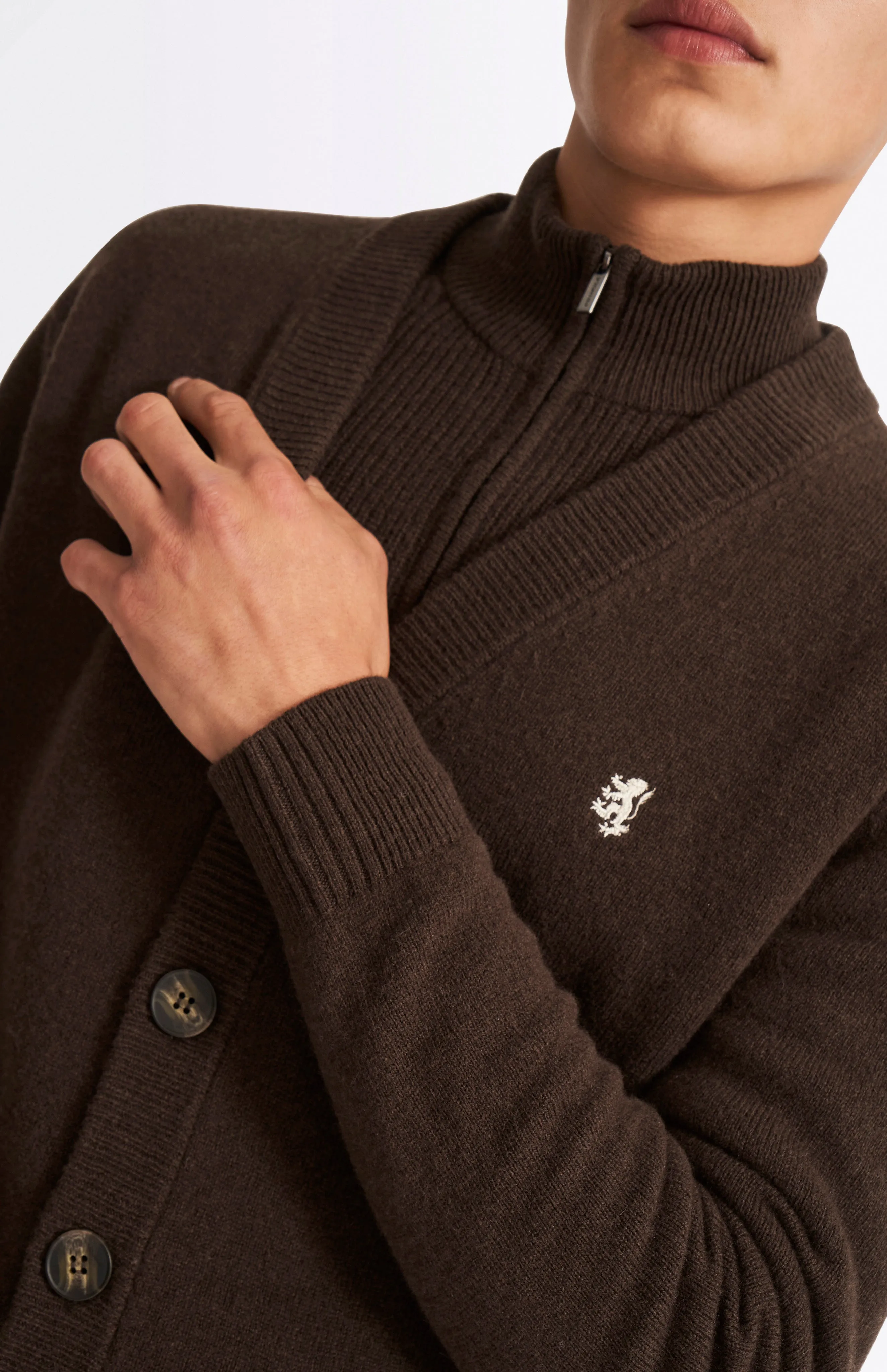 V Neck Lambswool Cardigan In Dark Umber sold by Pringle of Scotland product image thumbnail 3