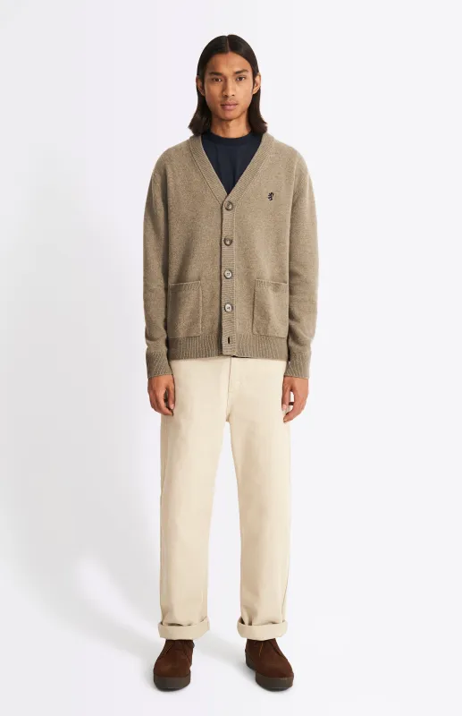 V Neck Lambswool Cardigan In Dark Natural sold by Pringle of Scotland