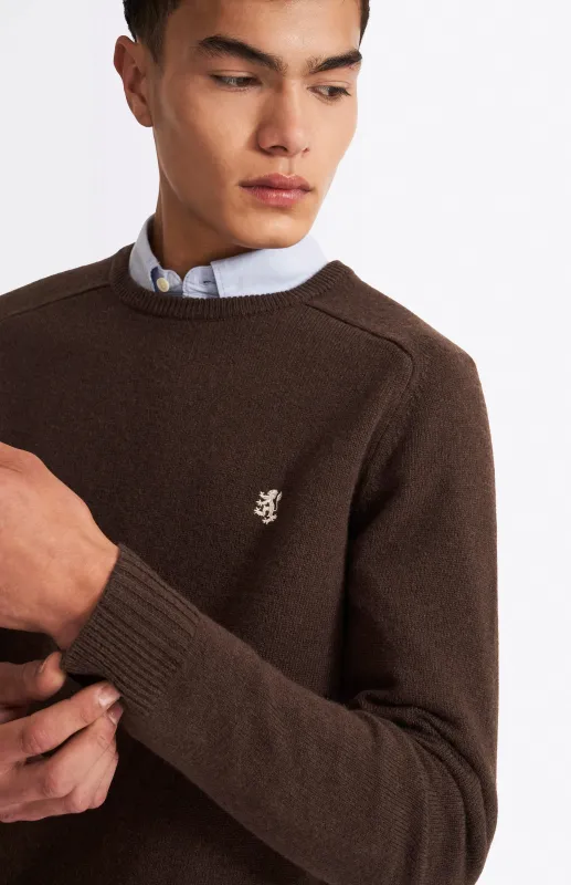 Round Neck Lambswool Contrast Jumper In Dark Umber sold by Pringle of Scotland