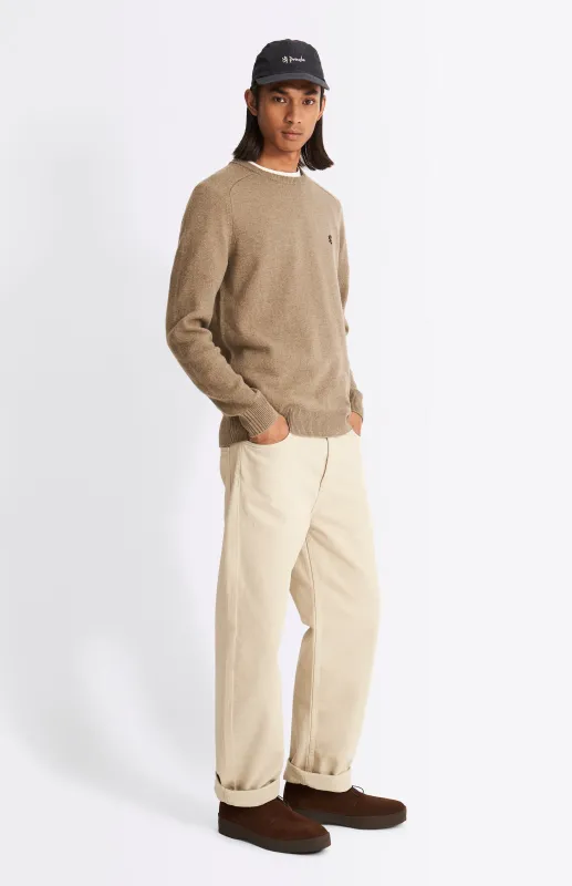 Round Neck Lambswool Contrast Jumper In Dark Natural sold by Pringle of Scotland