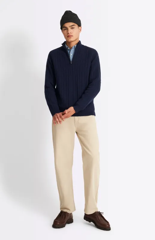 Quarter Zip Lambswool Cable Knit Jumper In Midnight made by Pringle