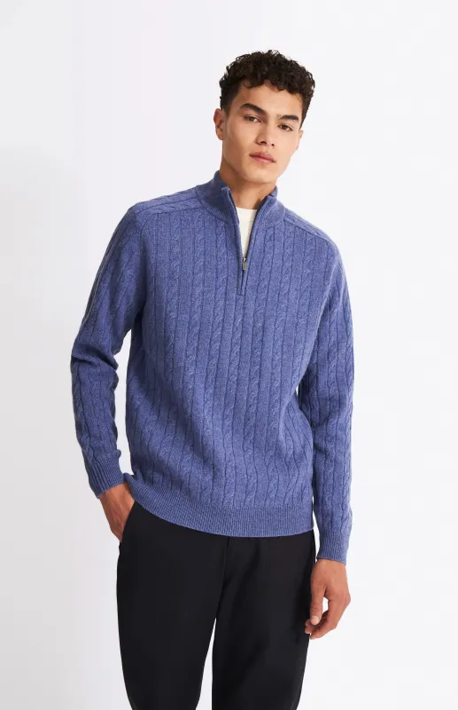 Quarter Zip Lambswool  Cable Knit Jumper In Dark Indigo made by Pringle
