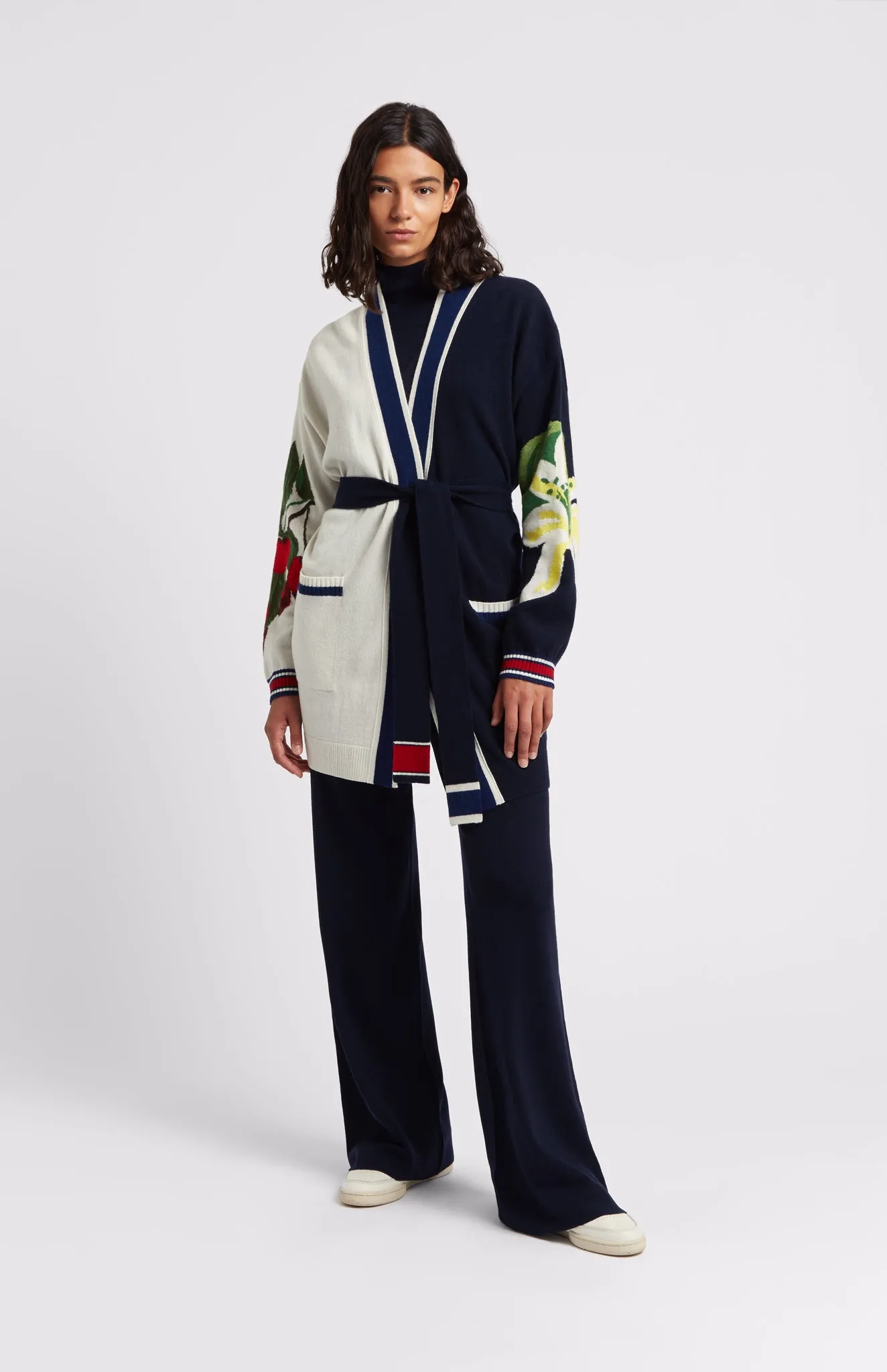 Intarsia Fruit Cashmere Blend Wrap Cardigan In Navy sold by Pringle of Scotland product image thumbnail 2