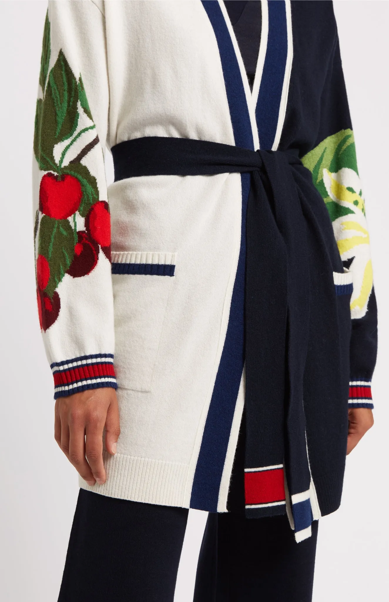 Intarsia Fruit Cashmere Blend Wrap Cardigan In Navy sold by Pringle of Scotland product image thumbnail 3