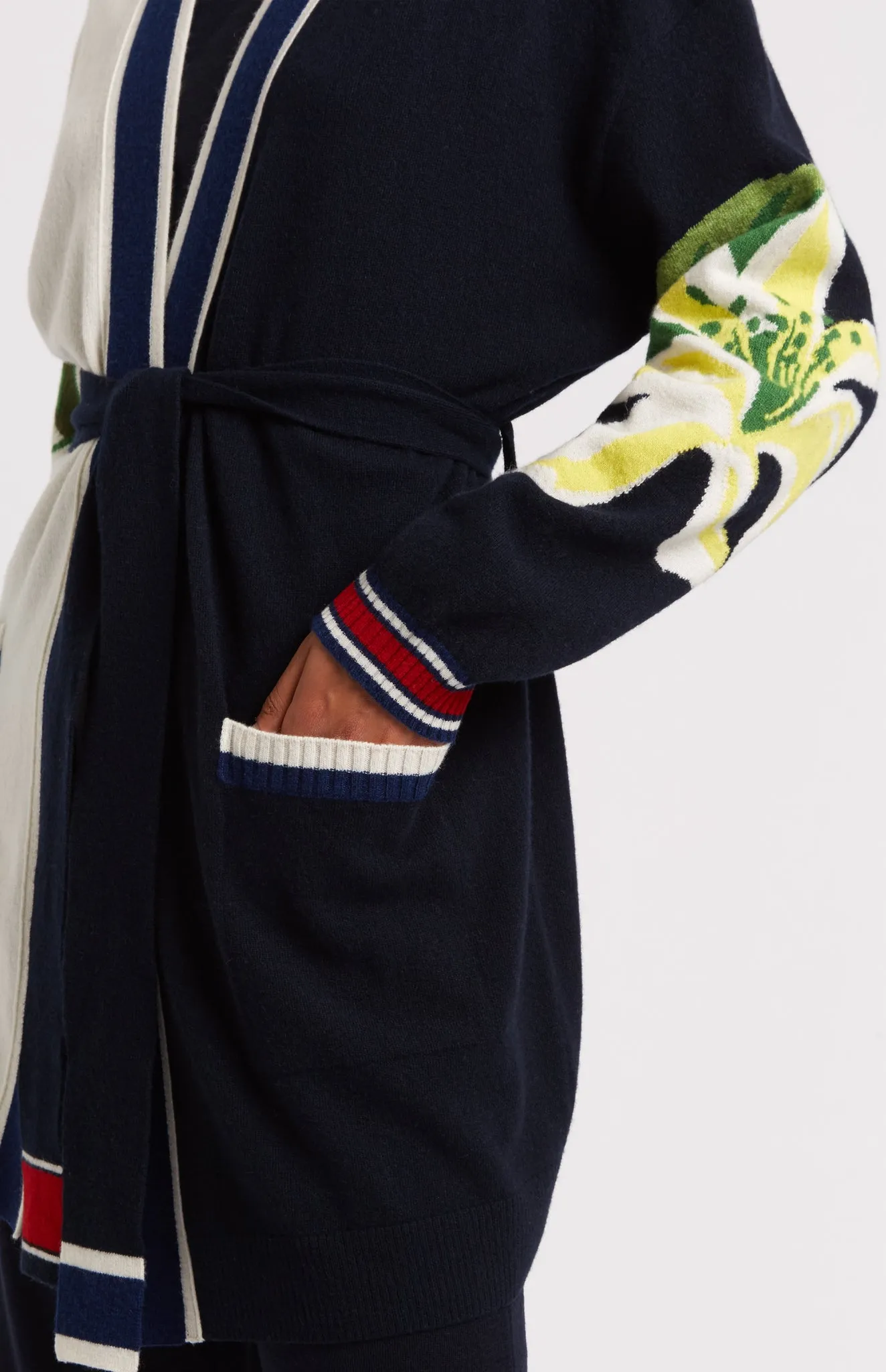 Intarsia Fruit Cashmere Blend Wrap Cardigan In Navy sold by Pringle of Scotland product image thumbnail 4