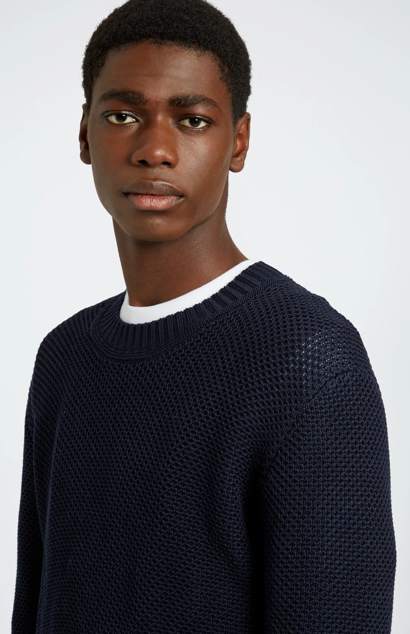 Men's Round Neck Cotton Jumper In Navy sold by Pringle of Scotland