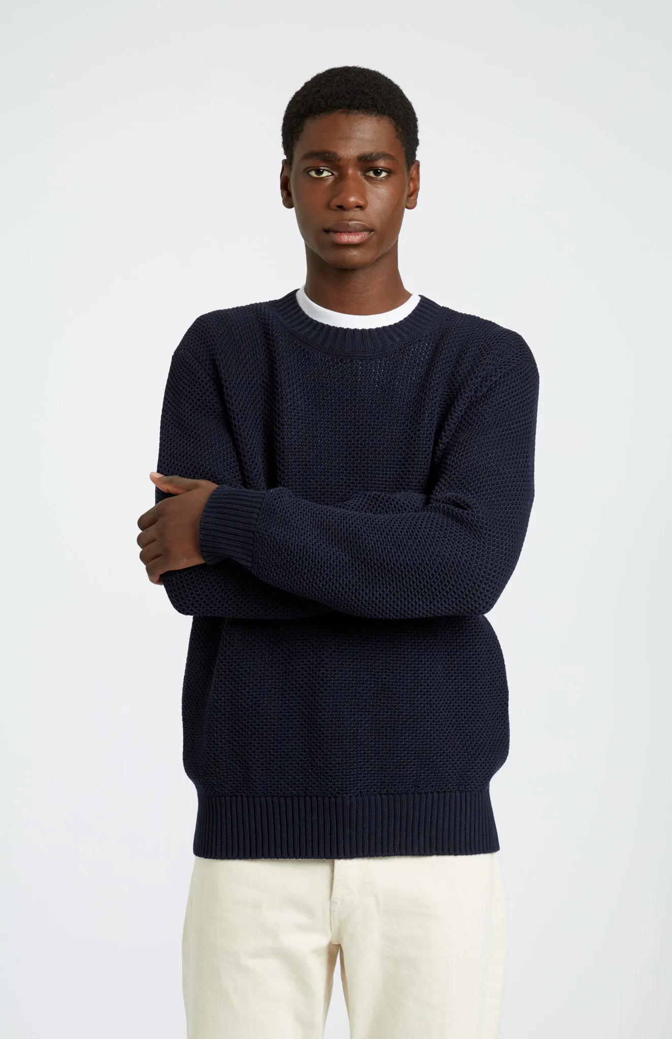 Men's Round Neck Cotton Jumper In Navy sold by Pringle of Scotland product image thumbnail 3