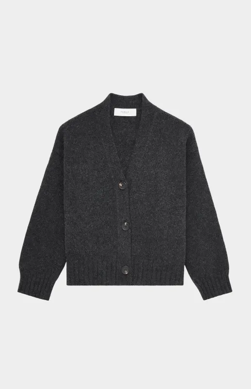 Women's Cropped Chunky Cashmere Cardigan In Charcoal sold by Pringle of Scotland