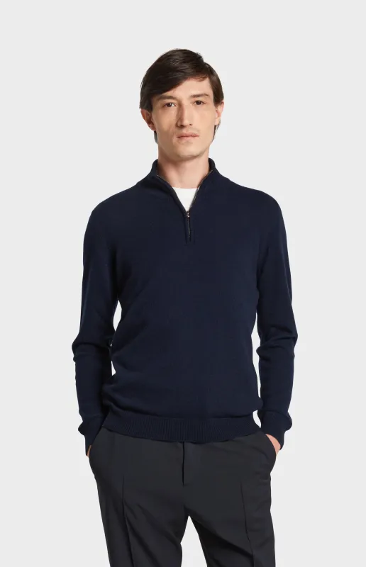 Zip Neck Cashmere Jumper In Navy made by Pringle