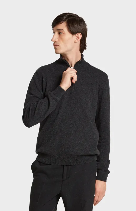 Zip Neck Cashmere Jumper In Charcoal made by Pringle