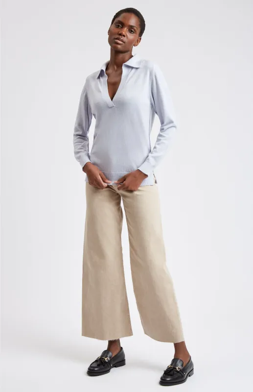 Women's Polo-style Cashmere Jumper In Light Blue made by Pringle of Scotland