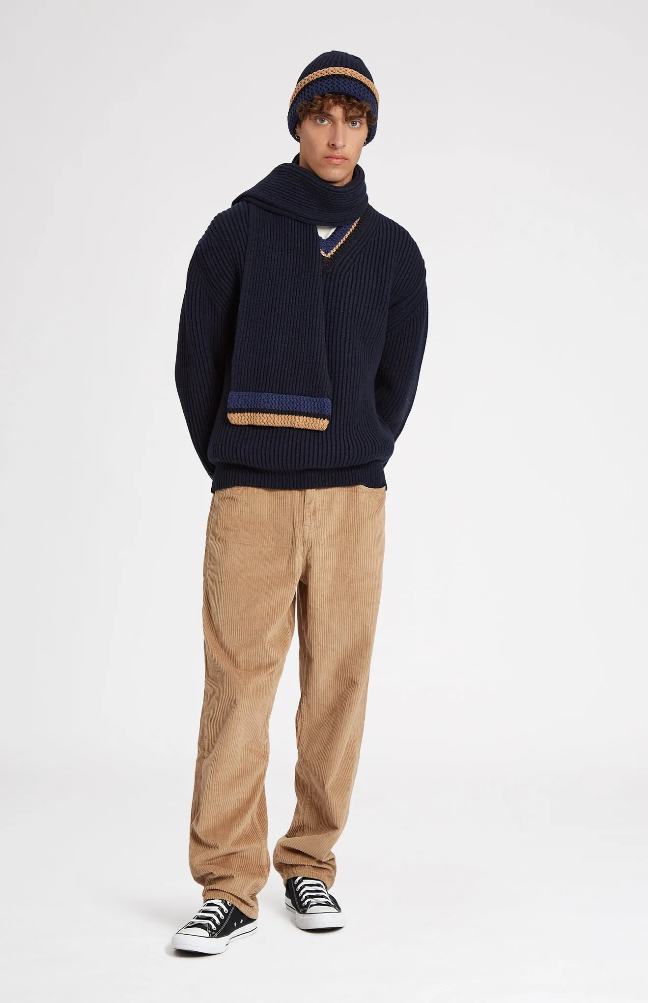 Wool Cashmere Blend Scarf With Allover Chunky Cardigan Rib In Navy sold by Pringle of Scotland product image thumbnail 2