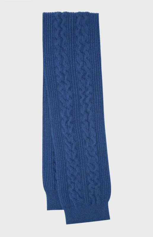All Over Rib And Cable Detail Scarf In Storm Blue made by Pringle of Scotland