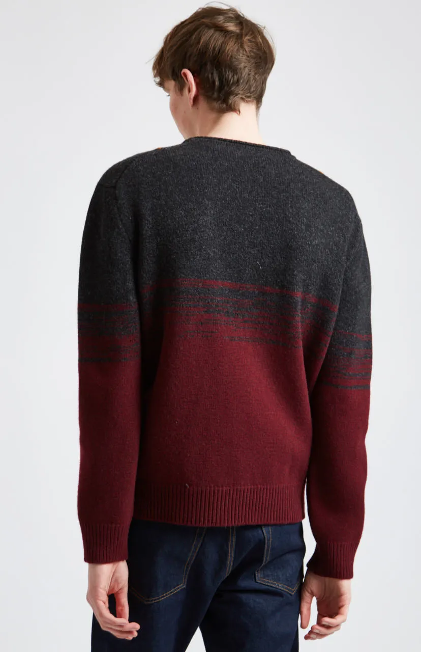 Lambswool Round Neck Jumper With Argyle Pattern And Degrade Effect In Charocal And Dark Claret sold by Pringle of Scotland product image thumbnail 5