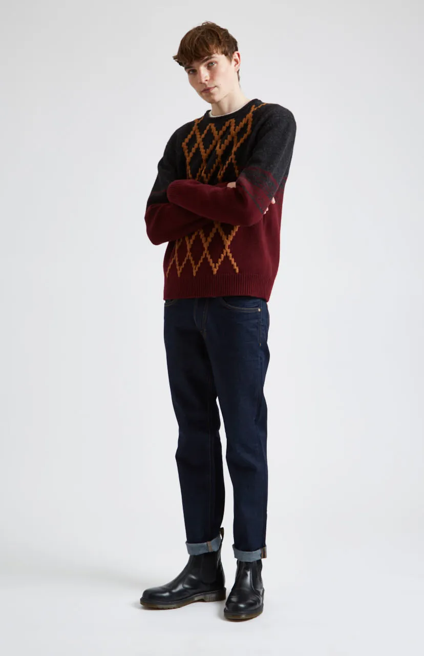 Lambswool Round Neck Jumper With Argyle Pattern And Degrade Effect In Charocal And Dark Claret sold by Pringle of Scotland product image thumbnail 2