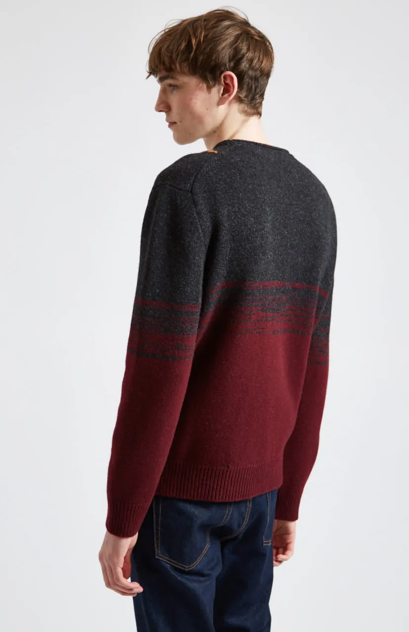 Lambswool Round Neck Jumper With Argyle Pattern And Degrade Effect In Charocal And Dark Claret sold by Pringle of Scotland product image thumbnail 3