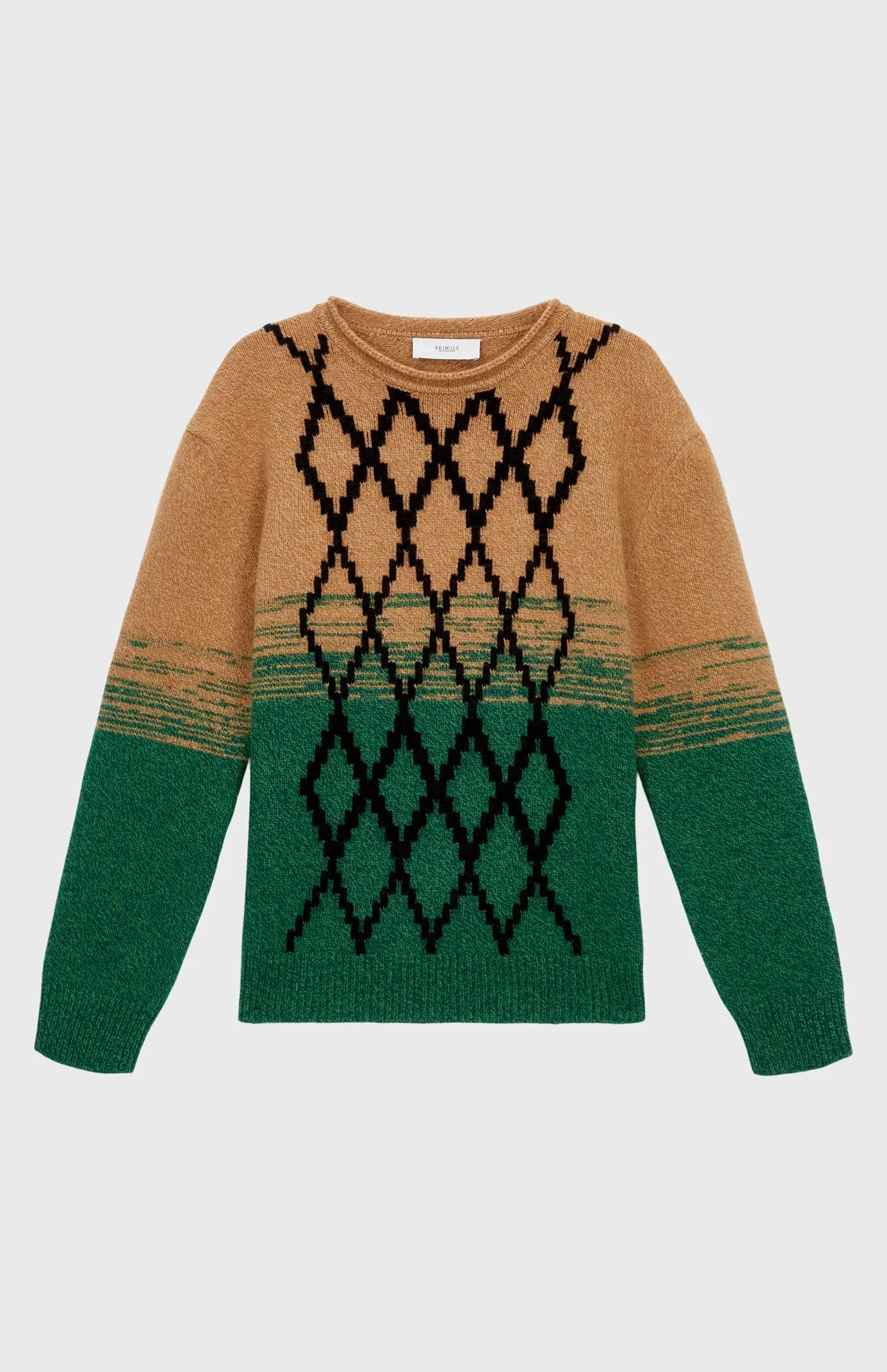 Lambswool Round Neck Jumper With Argyle Pattern And Degrade Effect In Vicuna And Evergreen sold by Pringle of Scotland product image thumbnail 4