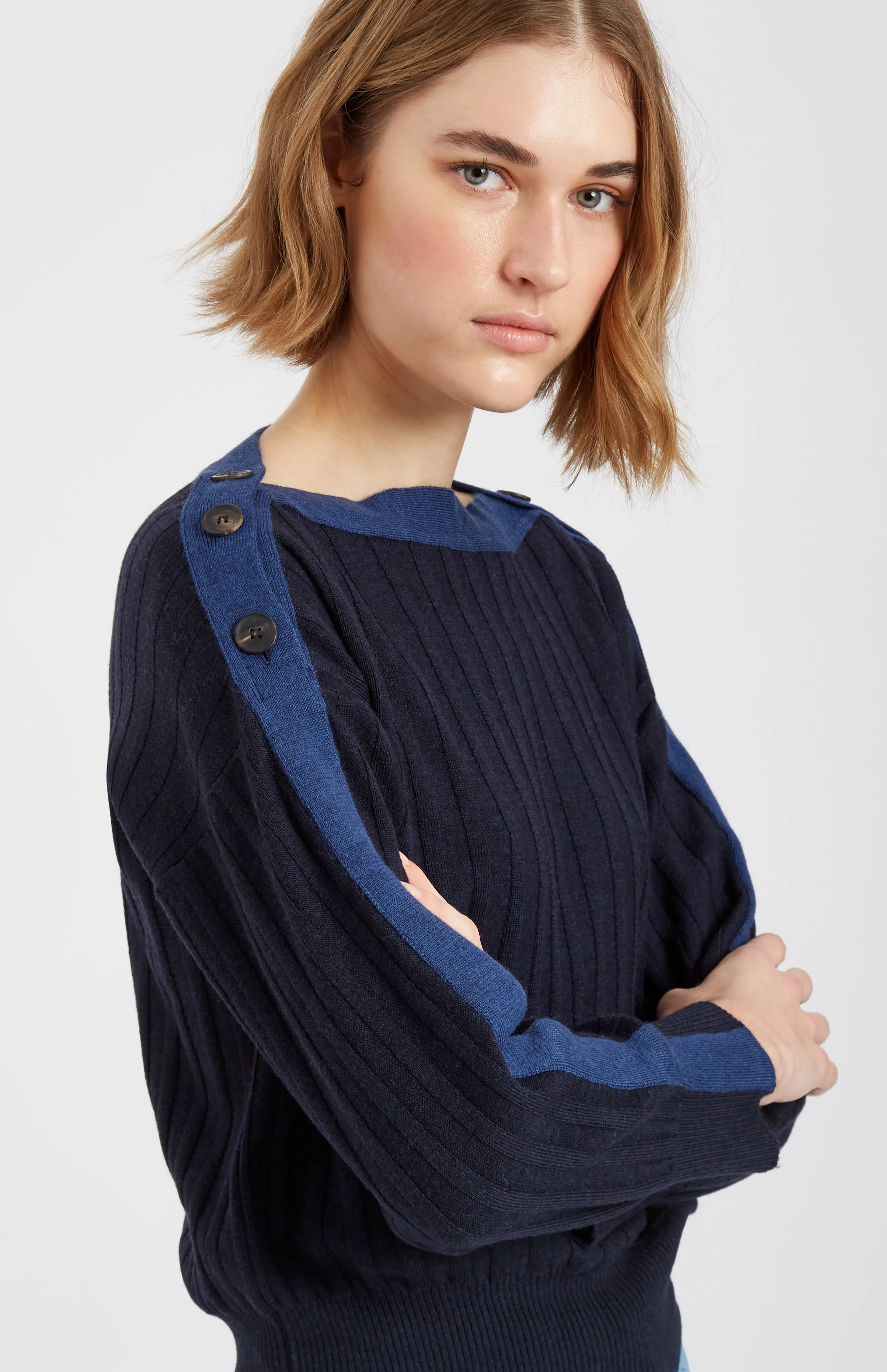 Women's Round Neck Merino Jumper In Navy sold by Pringle of Scotland product image thumbnail 5