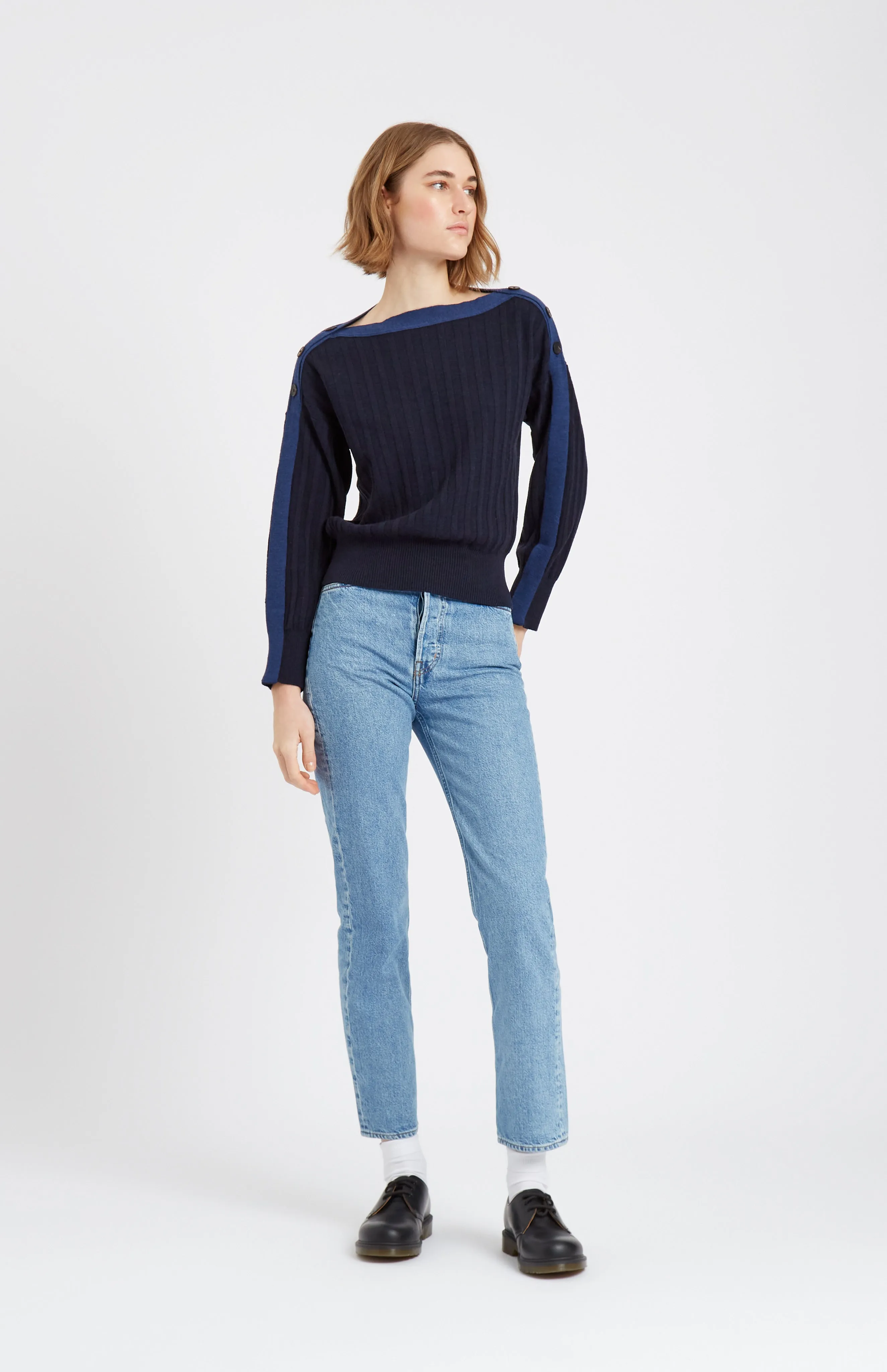 Women's Round Neck Merino Jumper In Navy sold by Pringle of Scotland