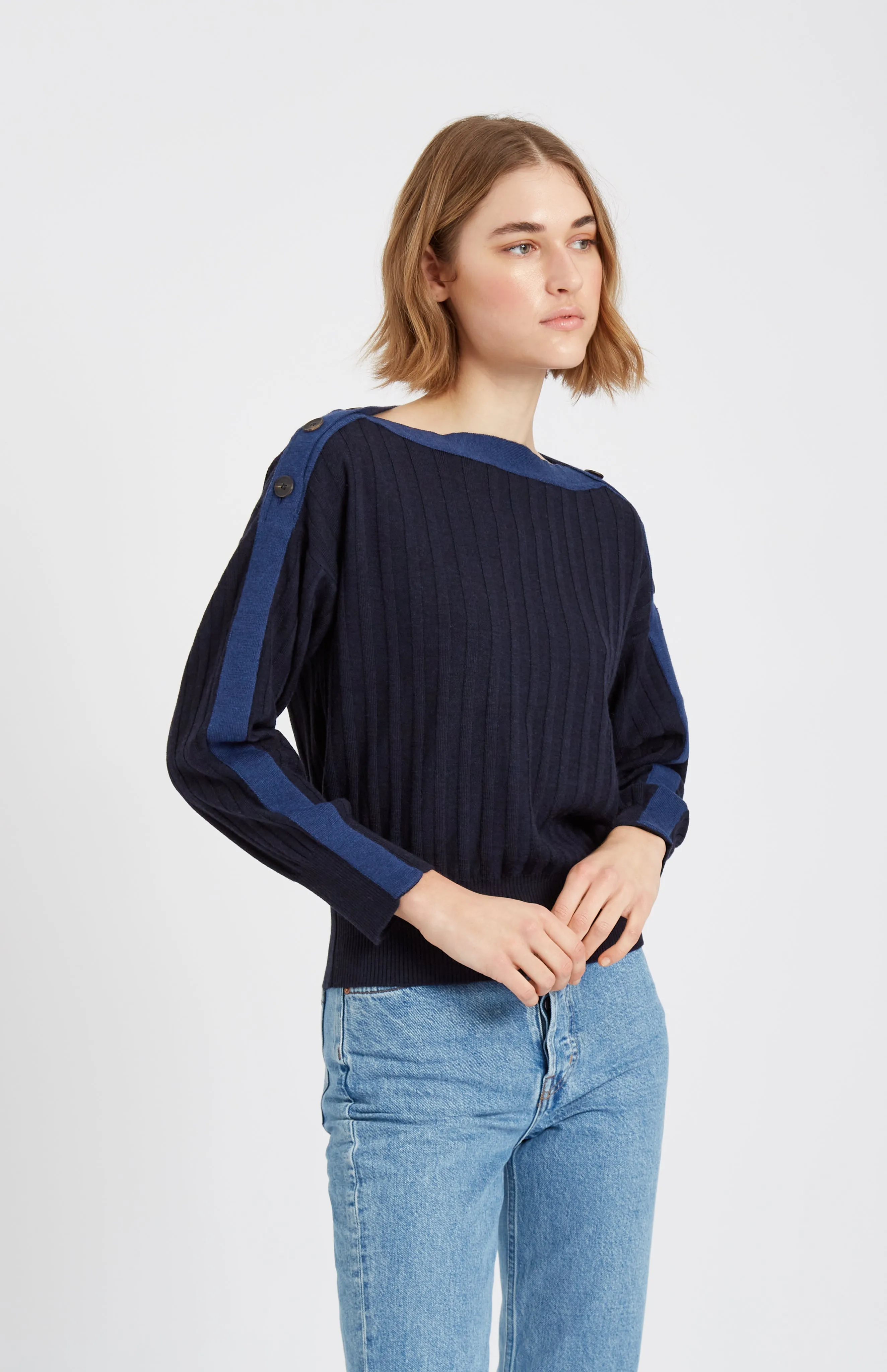 Women's Round Neck Merino Jumper In Navy sold by Pringle of Scotland product image thumbnail 2