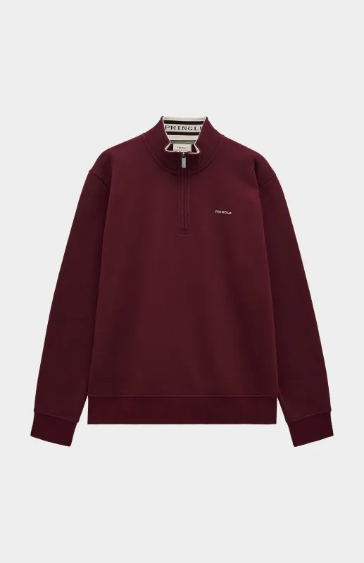Mens Quarter Zip Track Jumper In Burgundy made by Pringle
